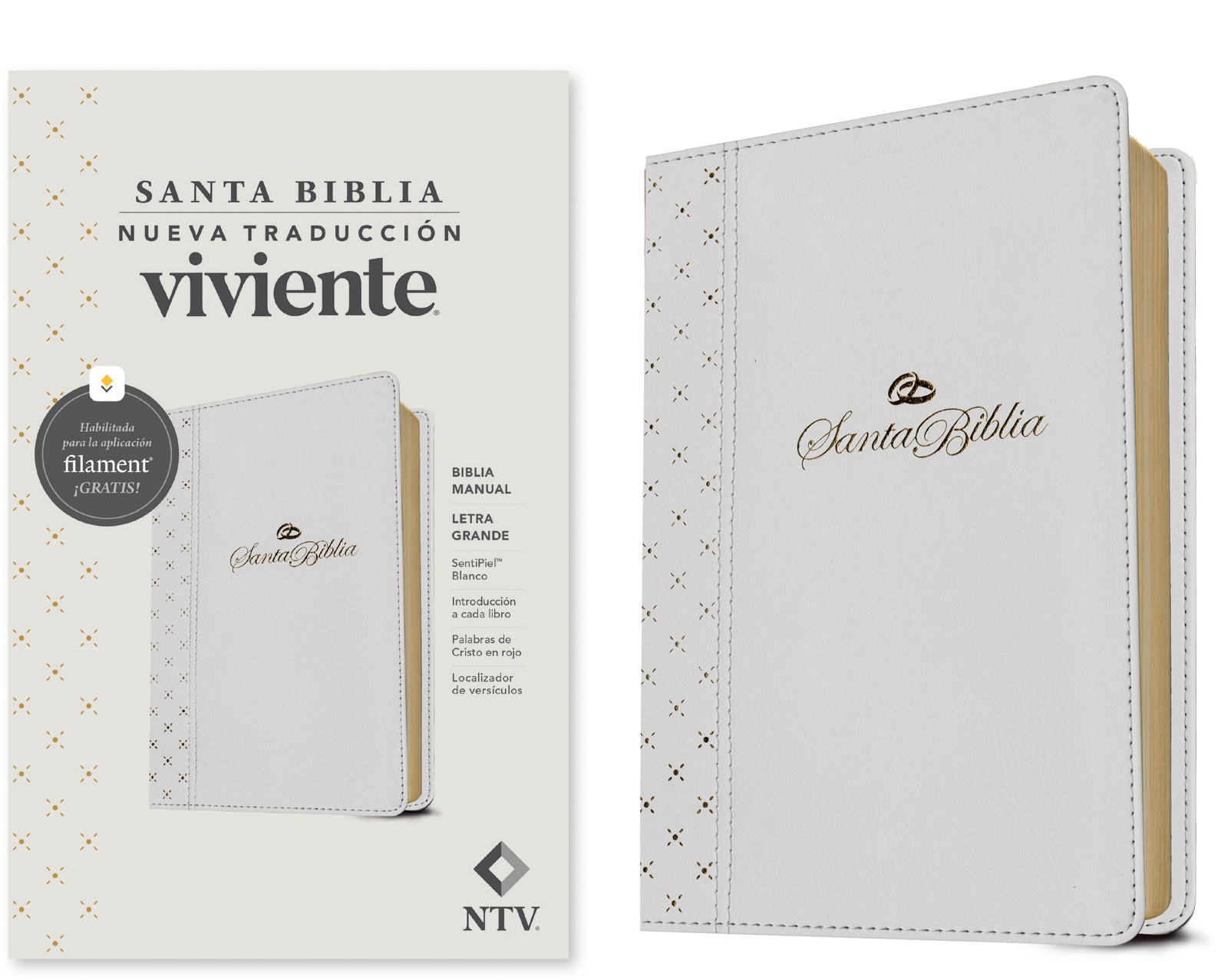 NTV Biblia manual letra grande con Filament Blanco (Letra Roja) (NTV manual Bible, large print with Filament White, Red Letter, Spanish Edition)