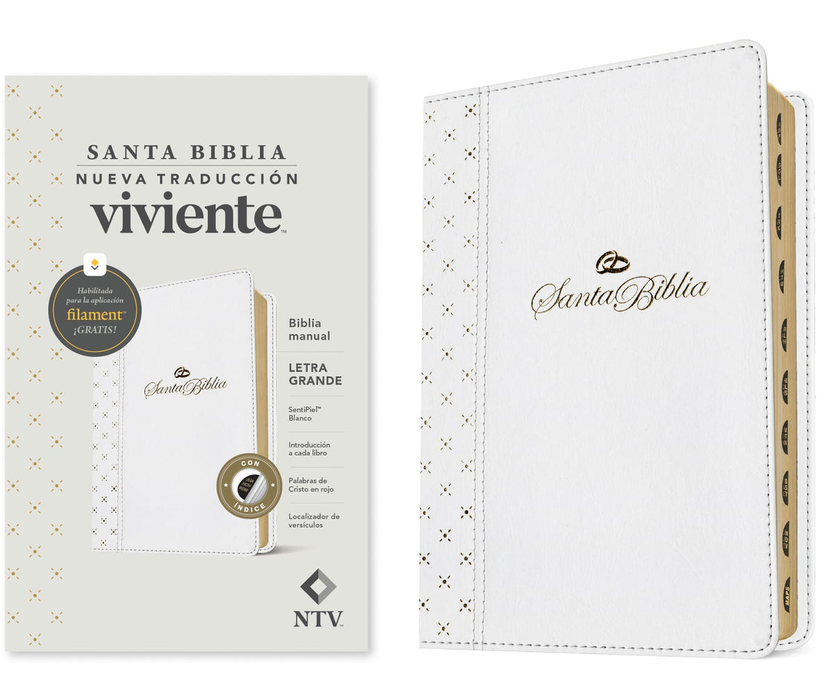 NTV Biblia manual letra grande con Filament Blanco Índice (Letra Roja) (NTV manual Bible large print with Filament White Indexed Red Letter, Spanish Edition)