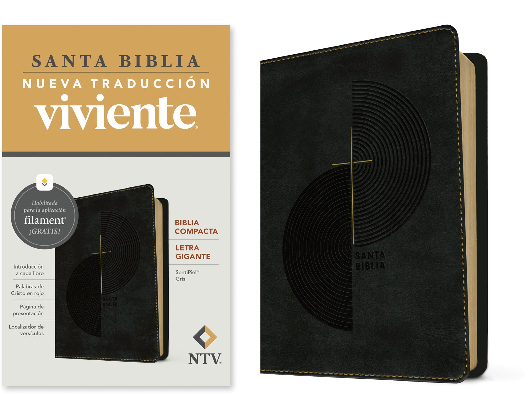 NTV Biblia compacta letra gigante con Filament Gris (NTV Compact Bible Giant Print with Filament Grey, Red Letter, Spanish Edition)