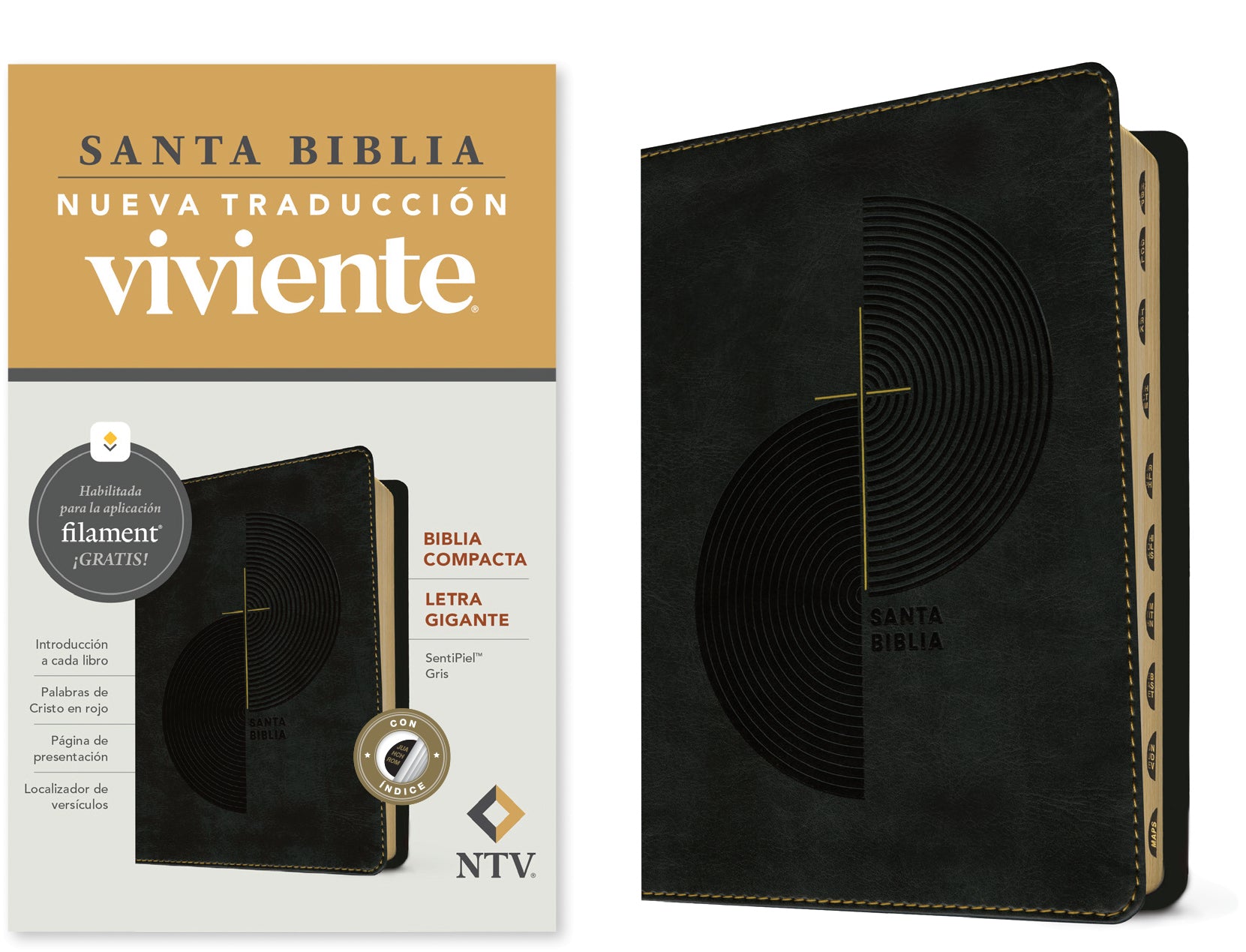 NTV Biblia compacta letra gigante con Filament Gris Índice (NTV Compact Bible Giant Print with Filament Grey Red Letter, Spanish Edition)