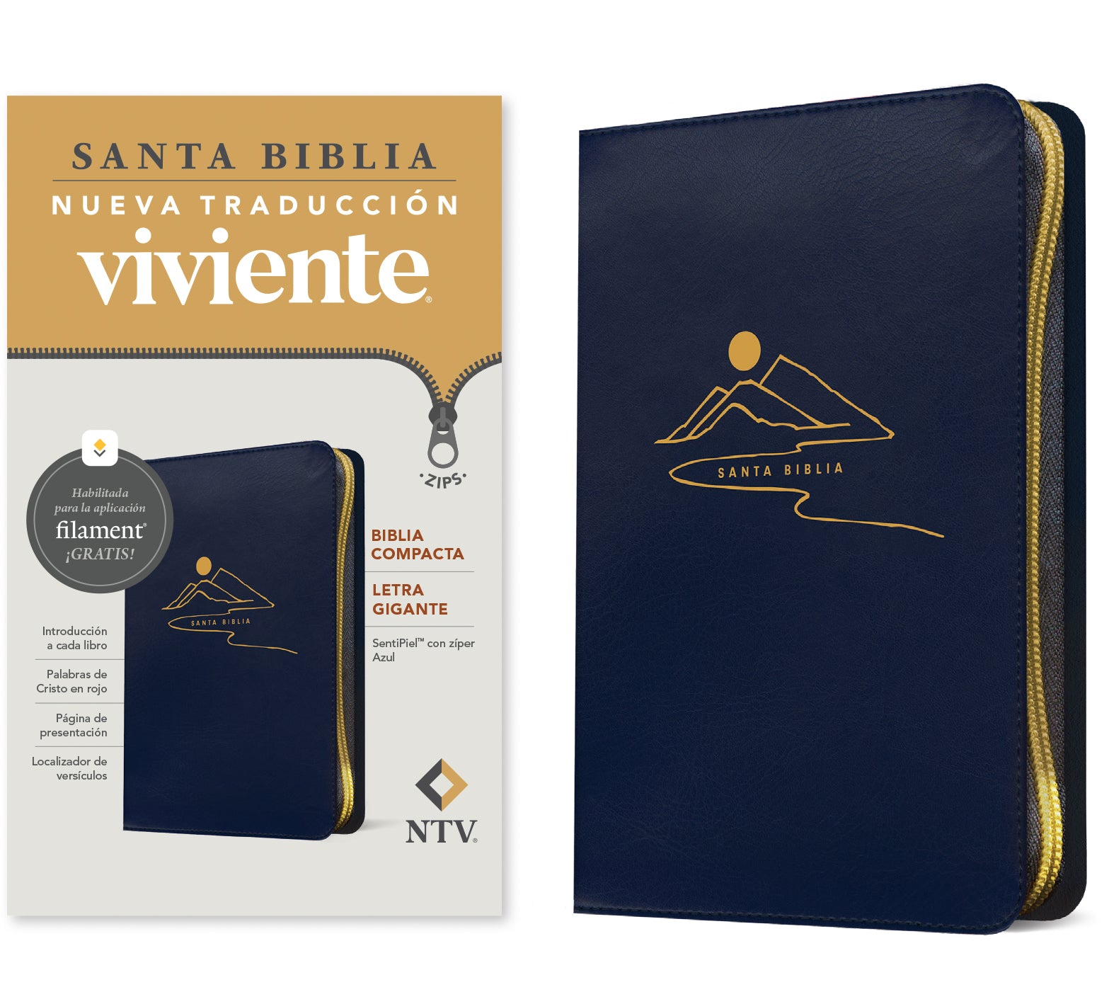 NTV Biblia compacta letra gigante de zíper con Filament Azul (NTV Compact Giant Print Bible zipper with Filament Blue (Red Letter, Spanish Edition)