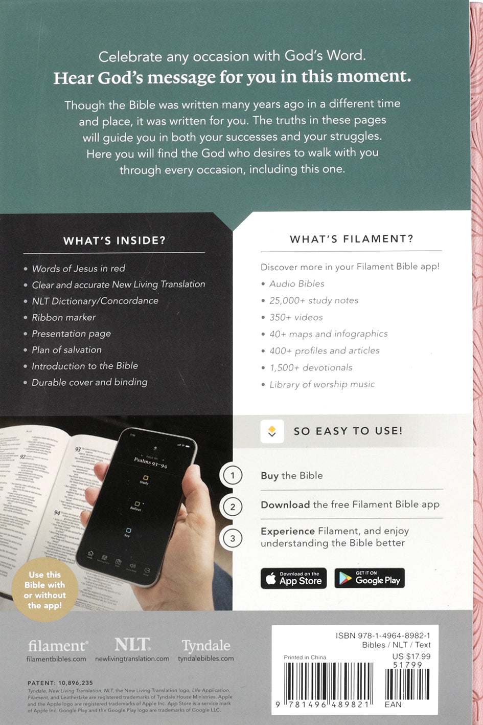 NLT Premium Gift Bible Filament Enabled Dusty Pink Petals (Red Letter Edition)