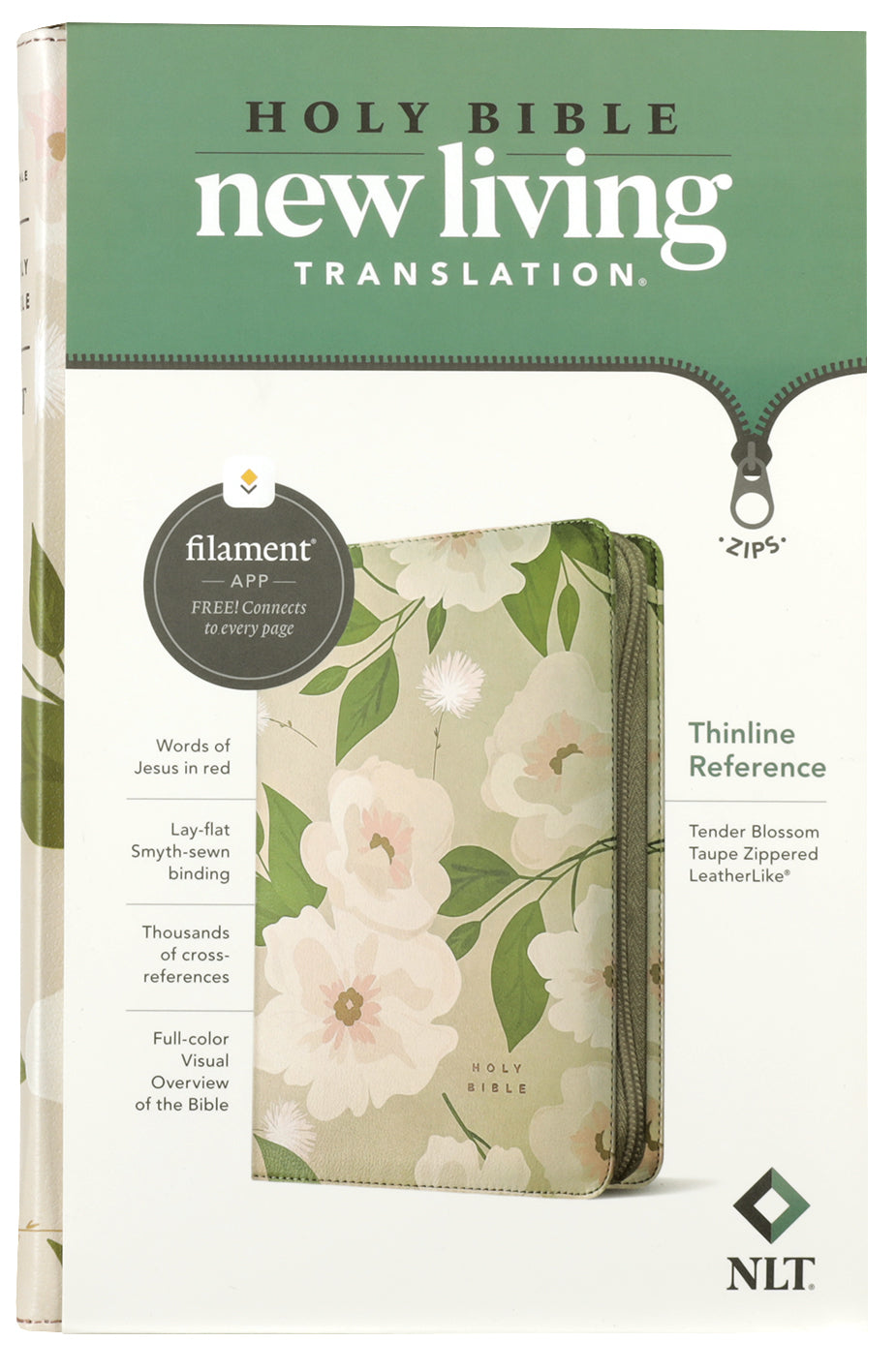 NLT Thinline Reference Zipper Bible Filament Enabled Tender Blossom Taupe (Red Letter Edition)