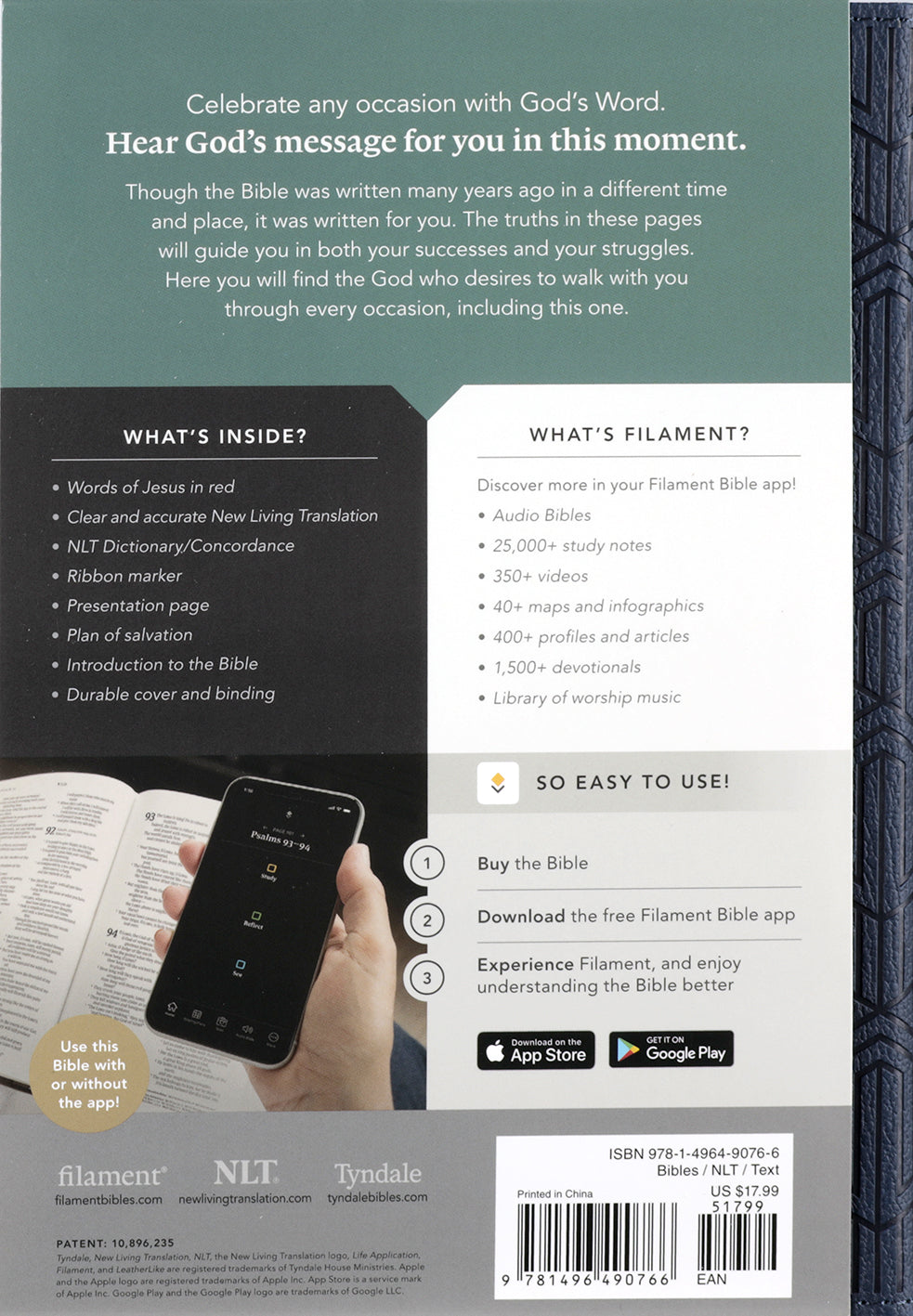 NLT Premium Gift Bible Filament Enabled Blue Cross (Red Letter Edition)