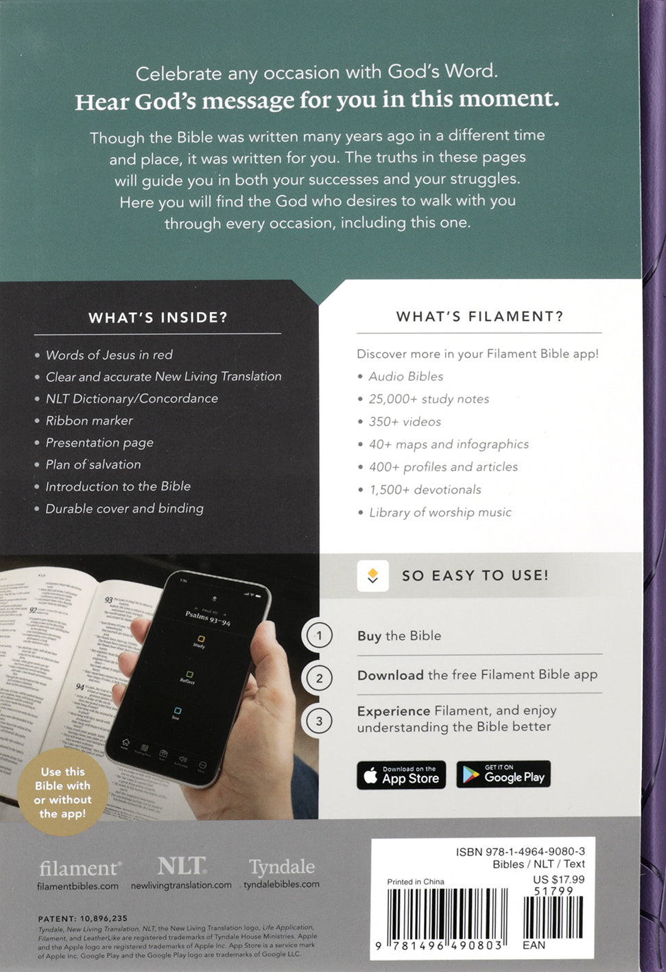 NLT Premium Gift Bible Filament Enabled Purple Petals (Red Letter Edition)