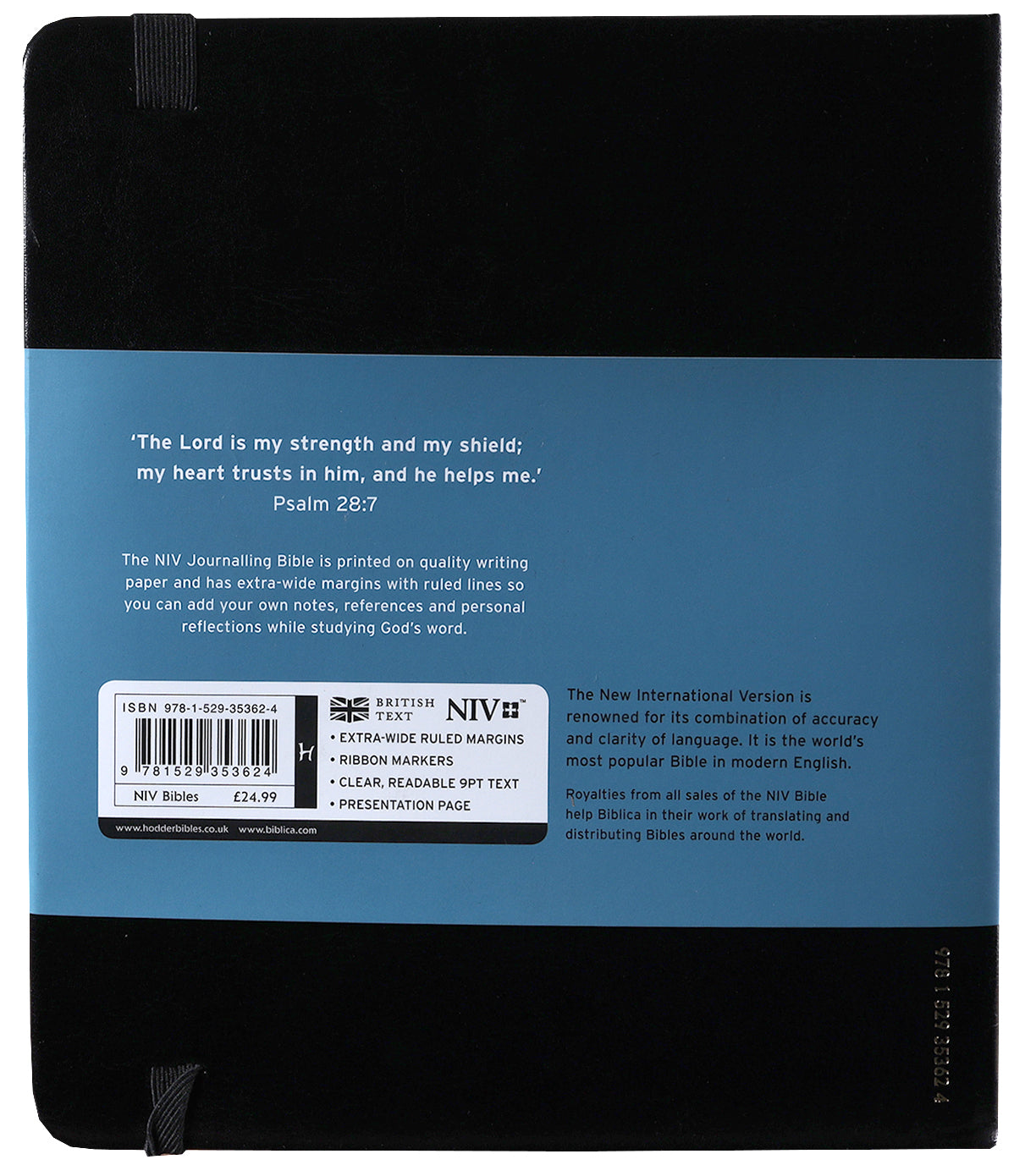 NIV Journalling Bible Black Elastic Strap Anglicised Text