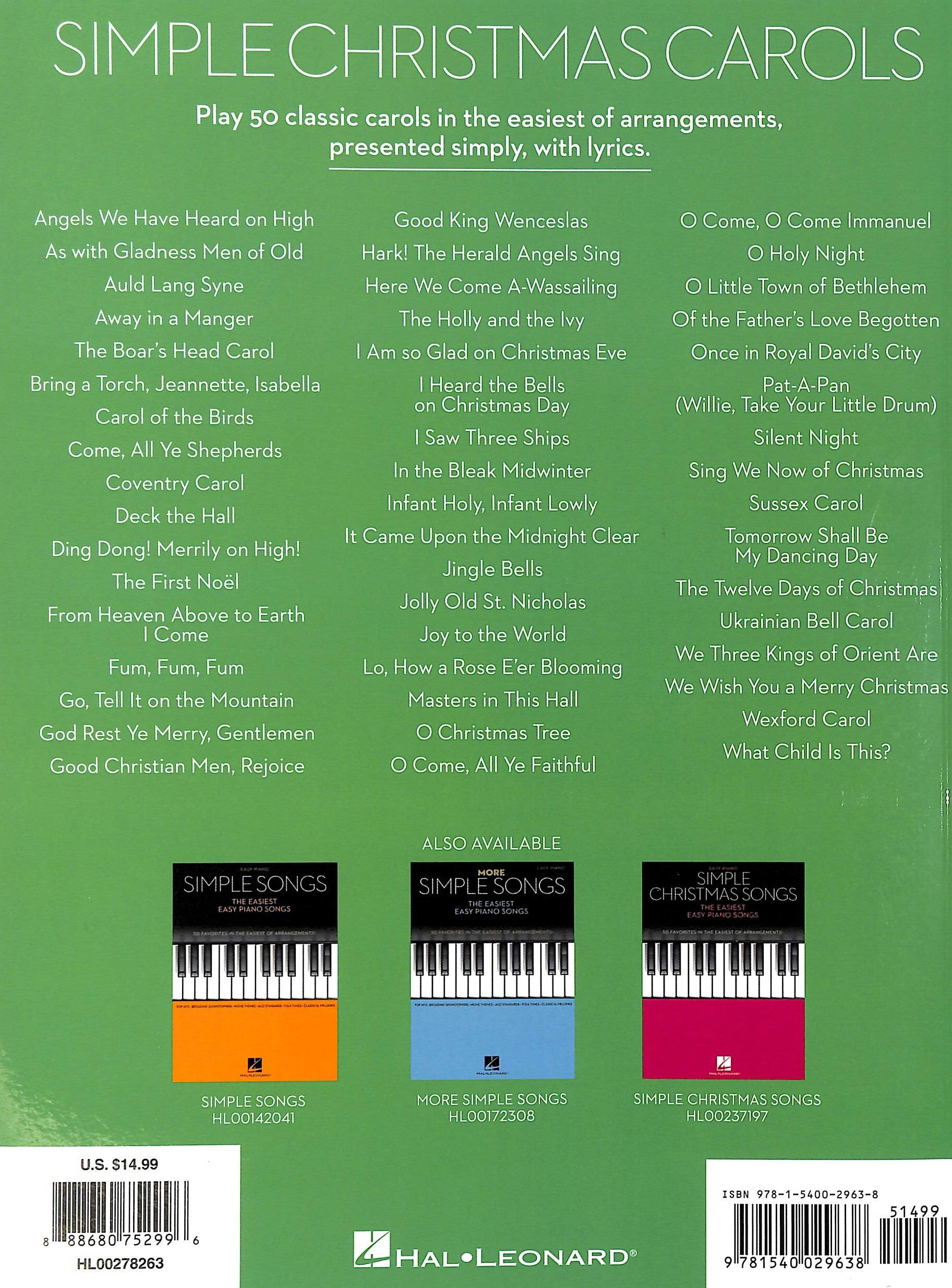 Simple Christmas Carols: The Easiest Easy Piano Songs (Musicbook)