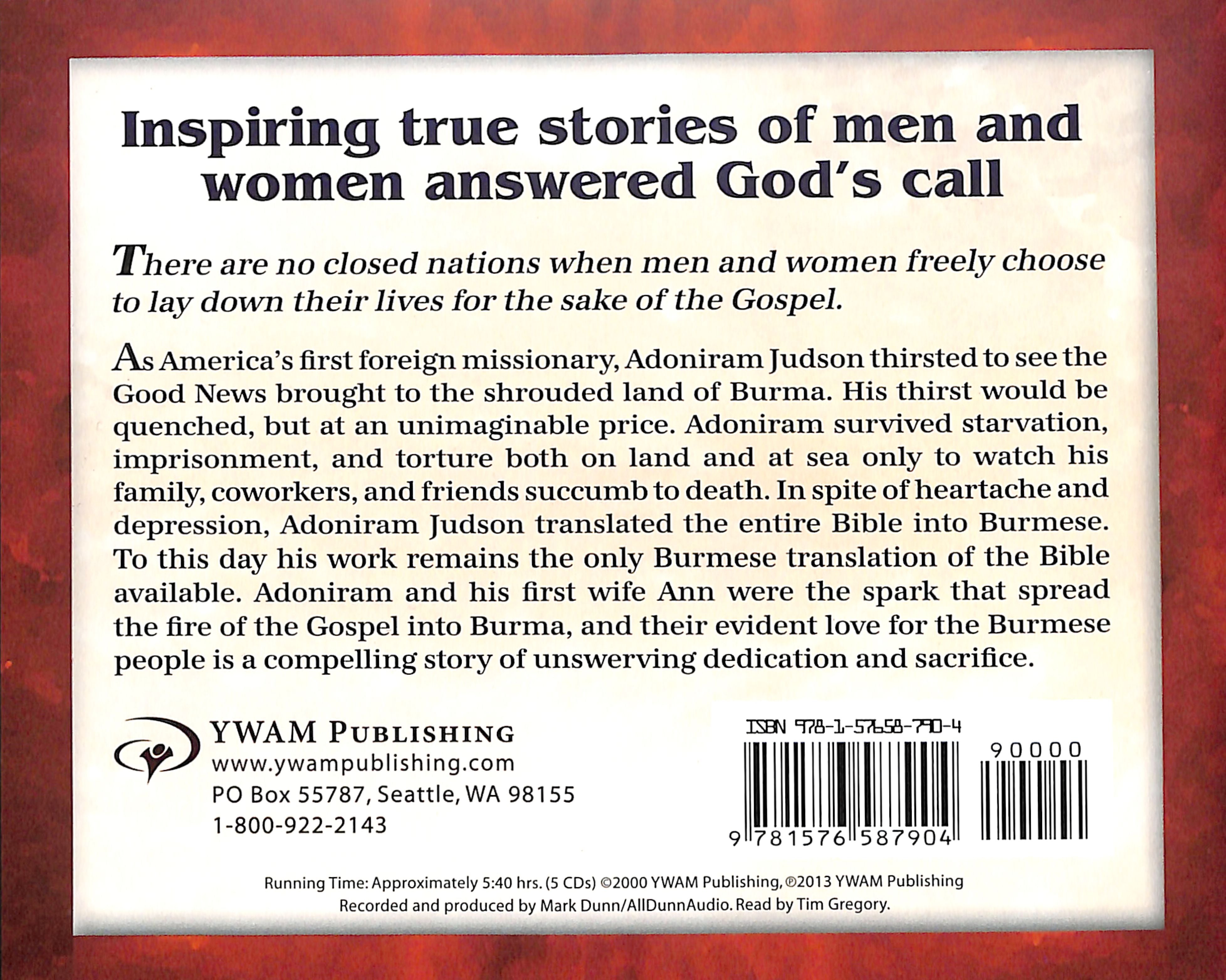Adoniram Judson - Bound For Burma (Unabridged, 5 CDS) (Christian Heroes Then & Now Audio Series)