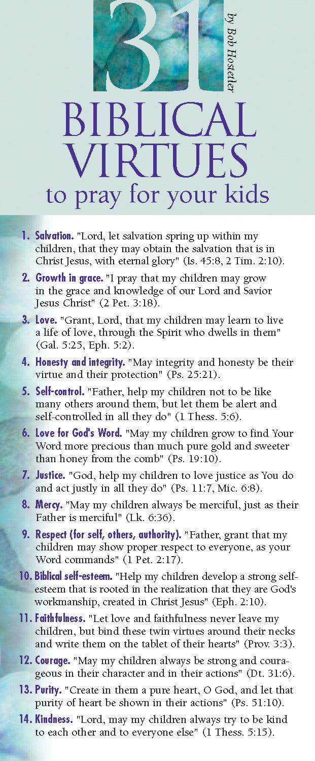 31 Biblical Virtues to Pray For Your Kids (50 Pack)