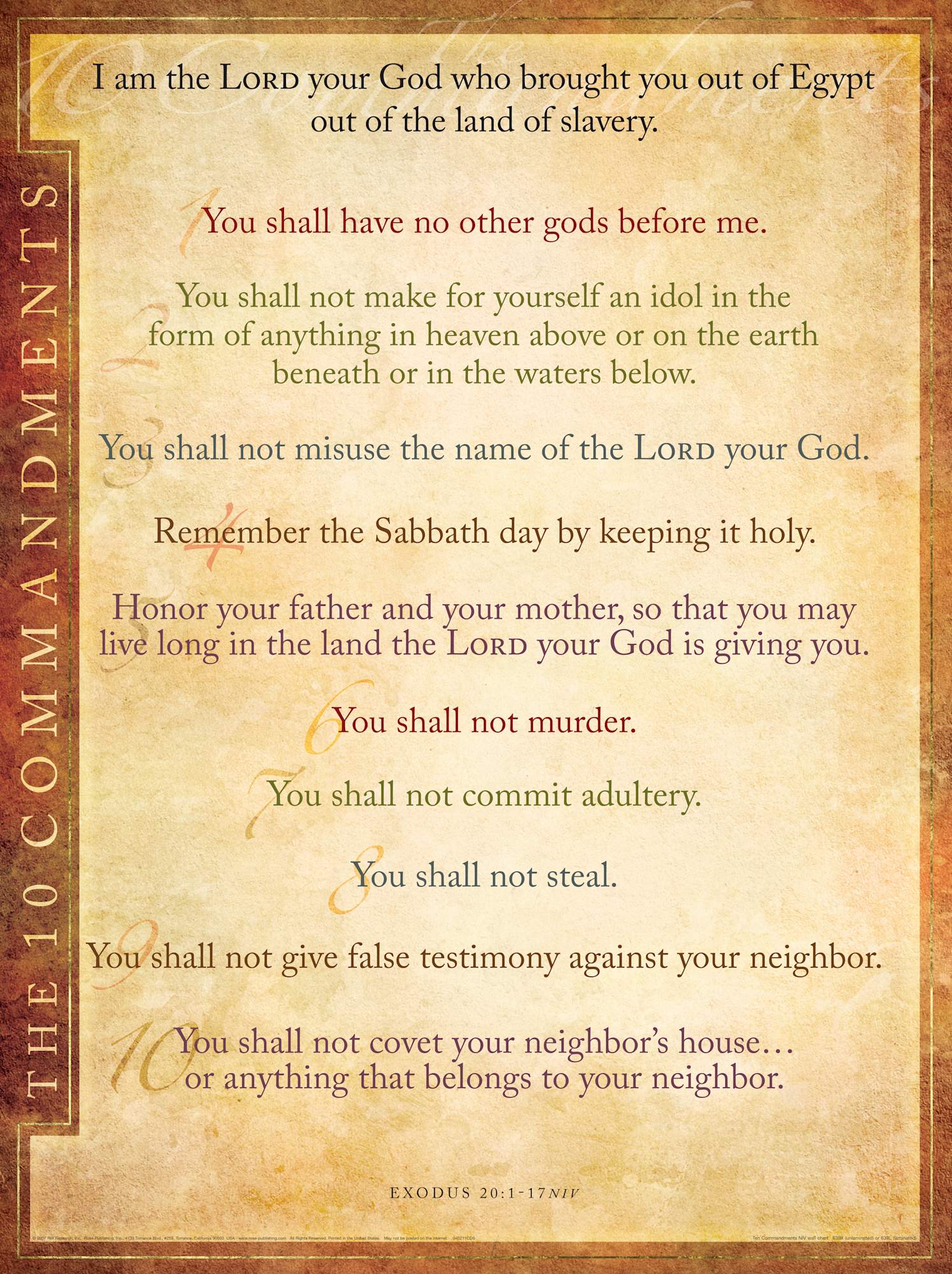 Wall Chart: Ten Commandments Text Only (Laminated) (Niv)