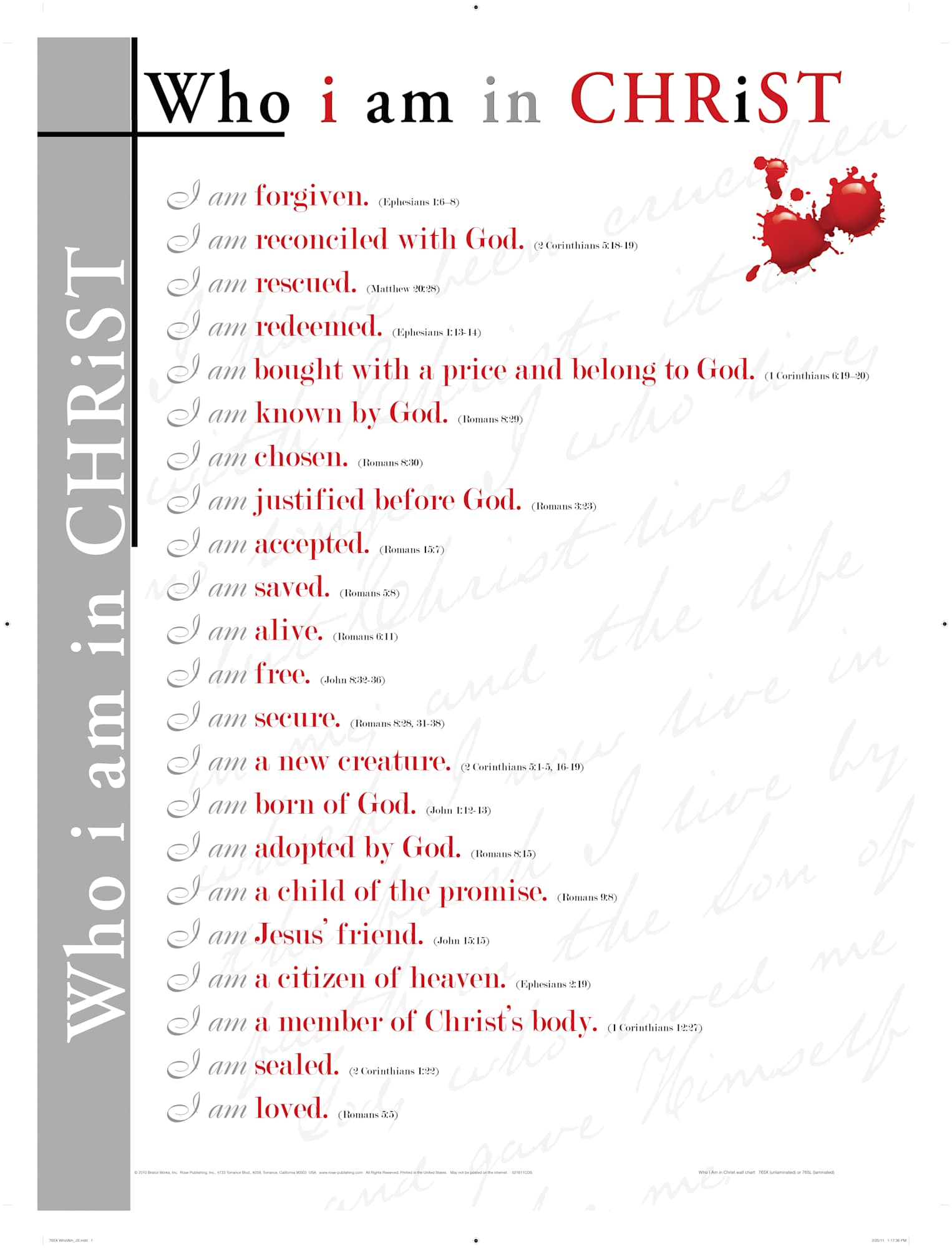 Wall Chart: Who I Am in Christ (Laminated)