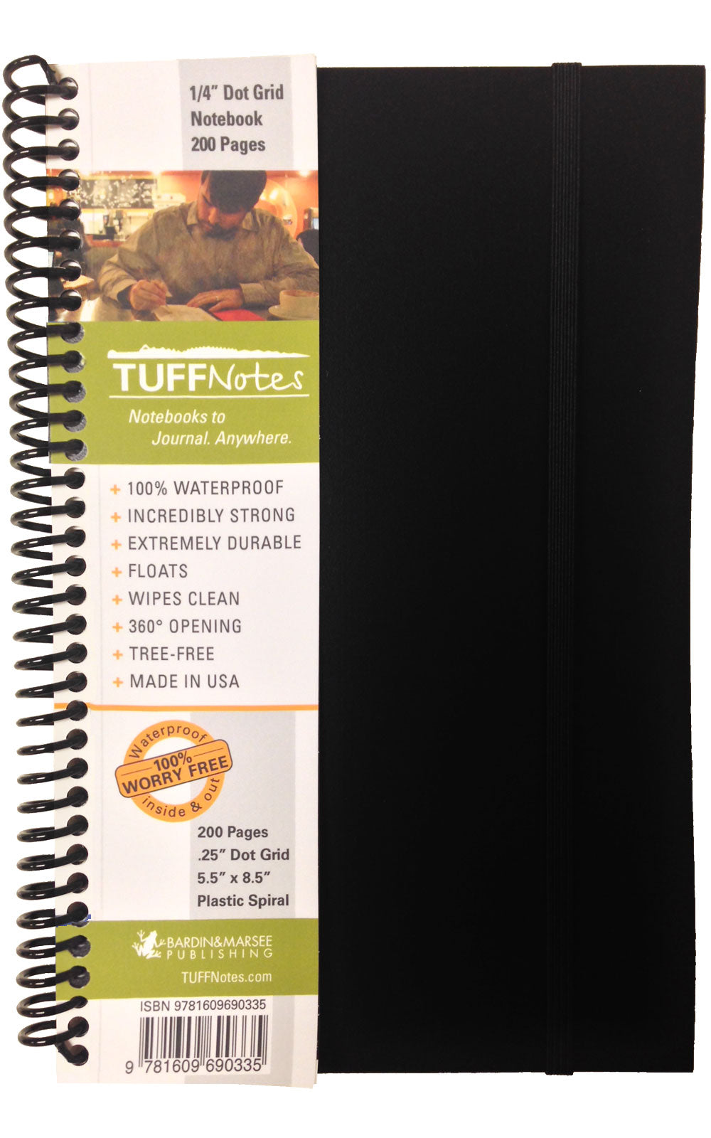Tuffnotes Waterproof Notebook, Black, Dot Grid