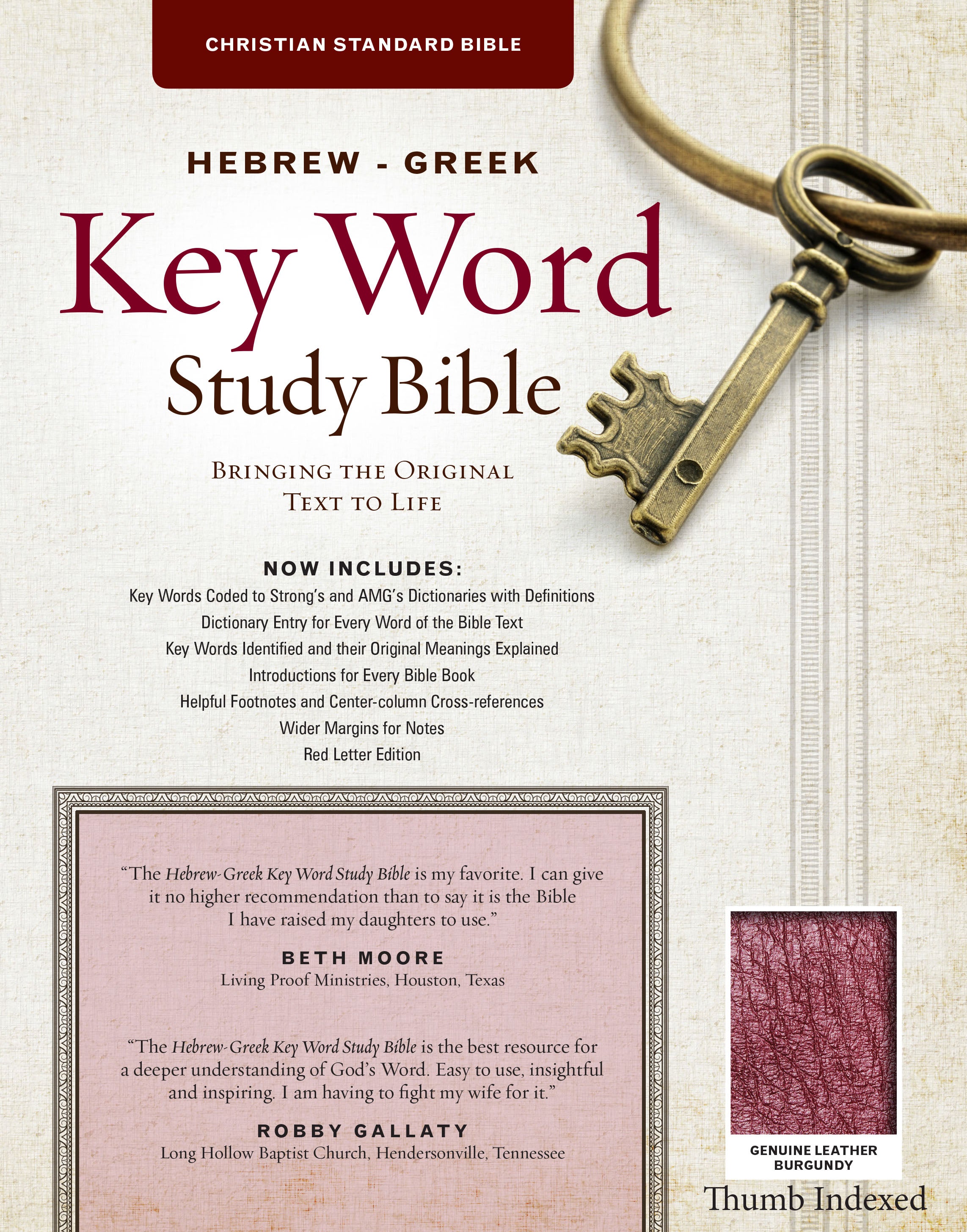 CSB Hebrew-Greek Key Word Study Bible Burgundy Indexed (Red Letter Edition)