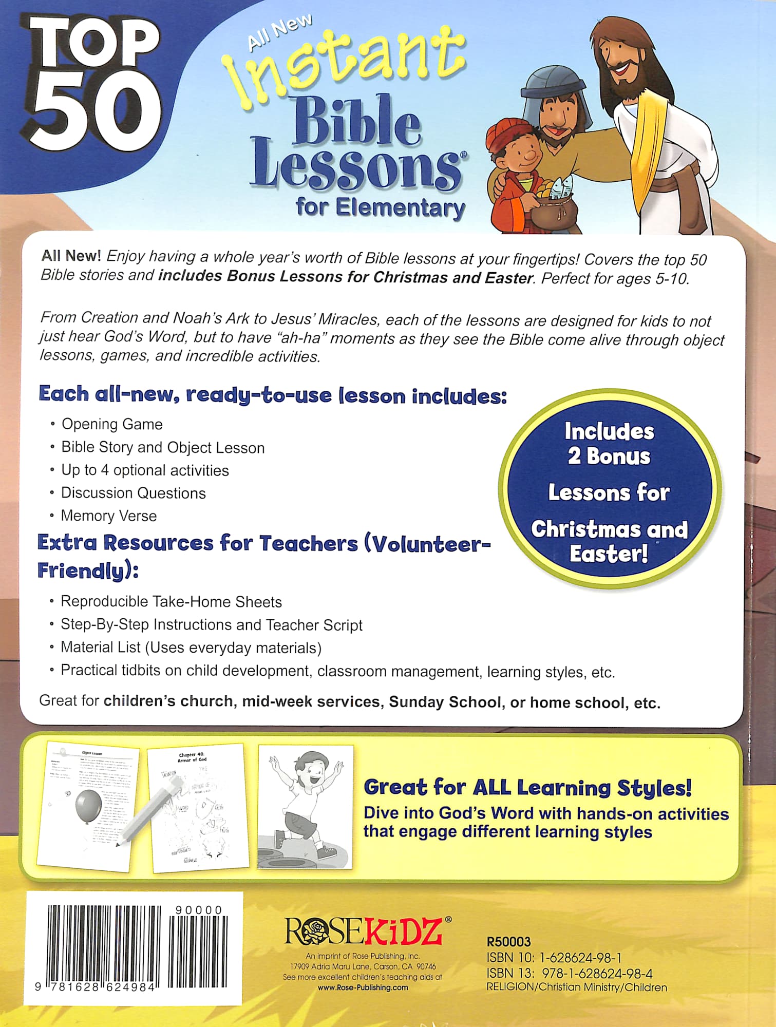 Top 50 Instant Bible Lessons For Elementary With Object Lessons (Rosekidz Top 50 Series)