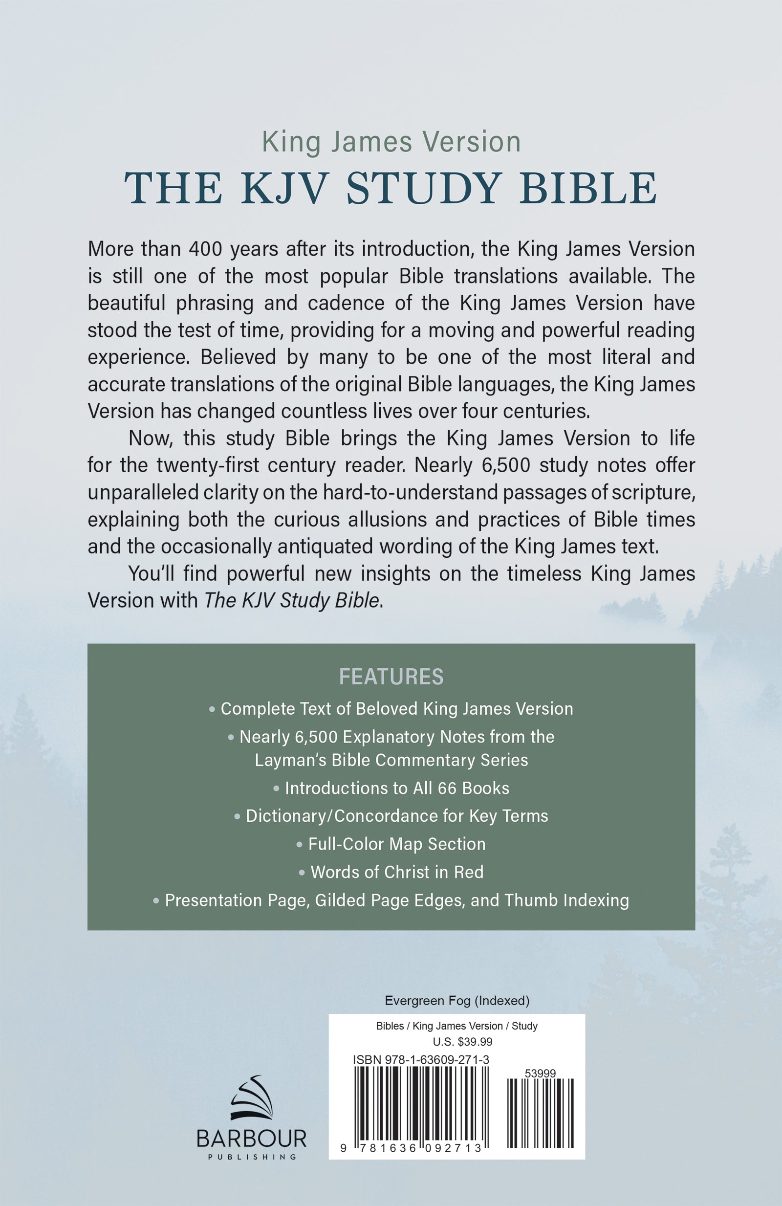 KJV Study Bible Indexed Evergreen Fog