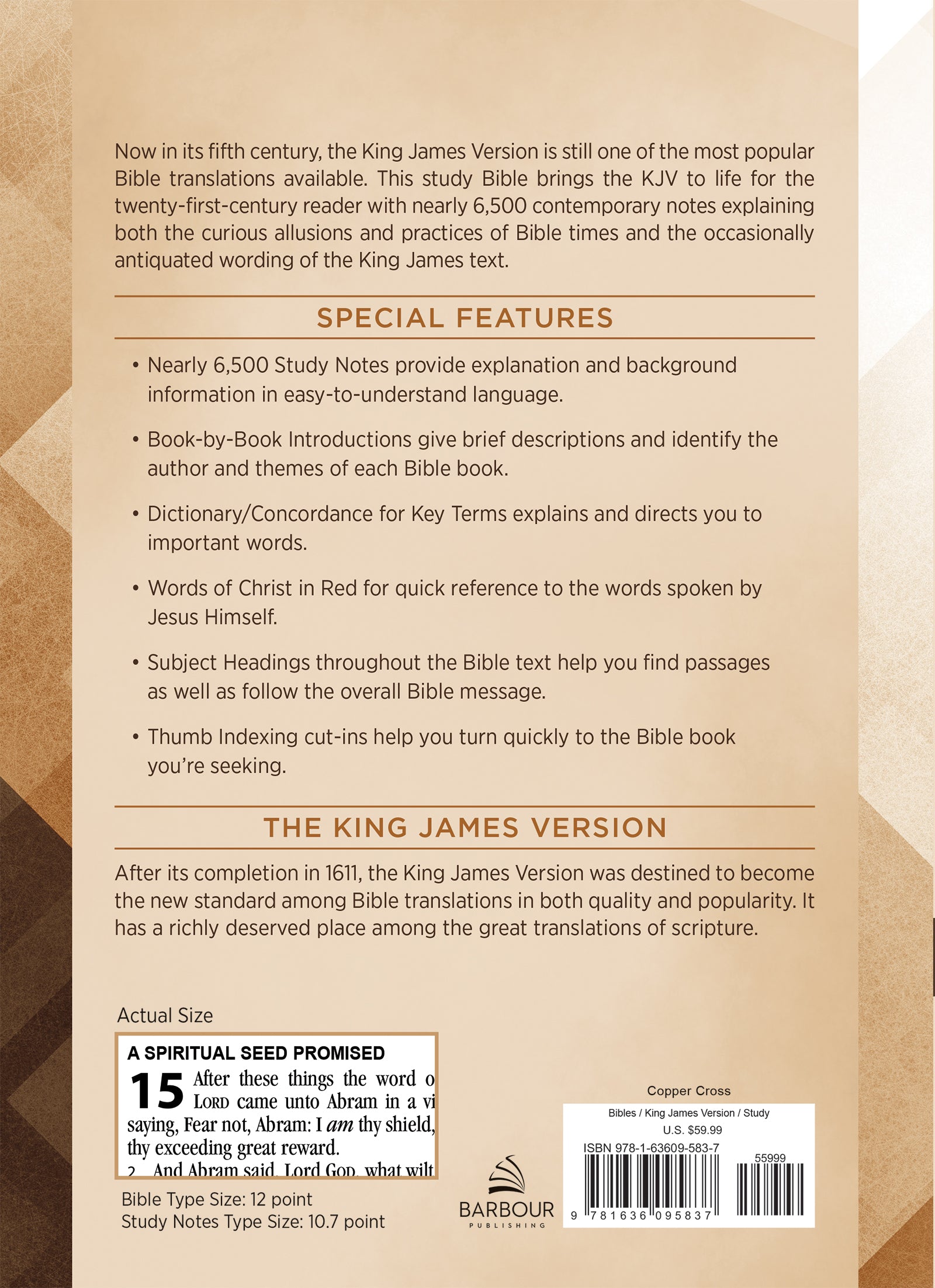 KJV Study Bible Large Print Indexed Copper Cross (Red Letter Edition)
