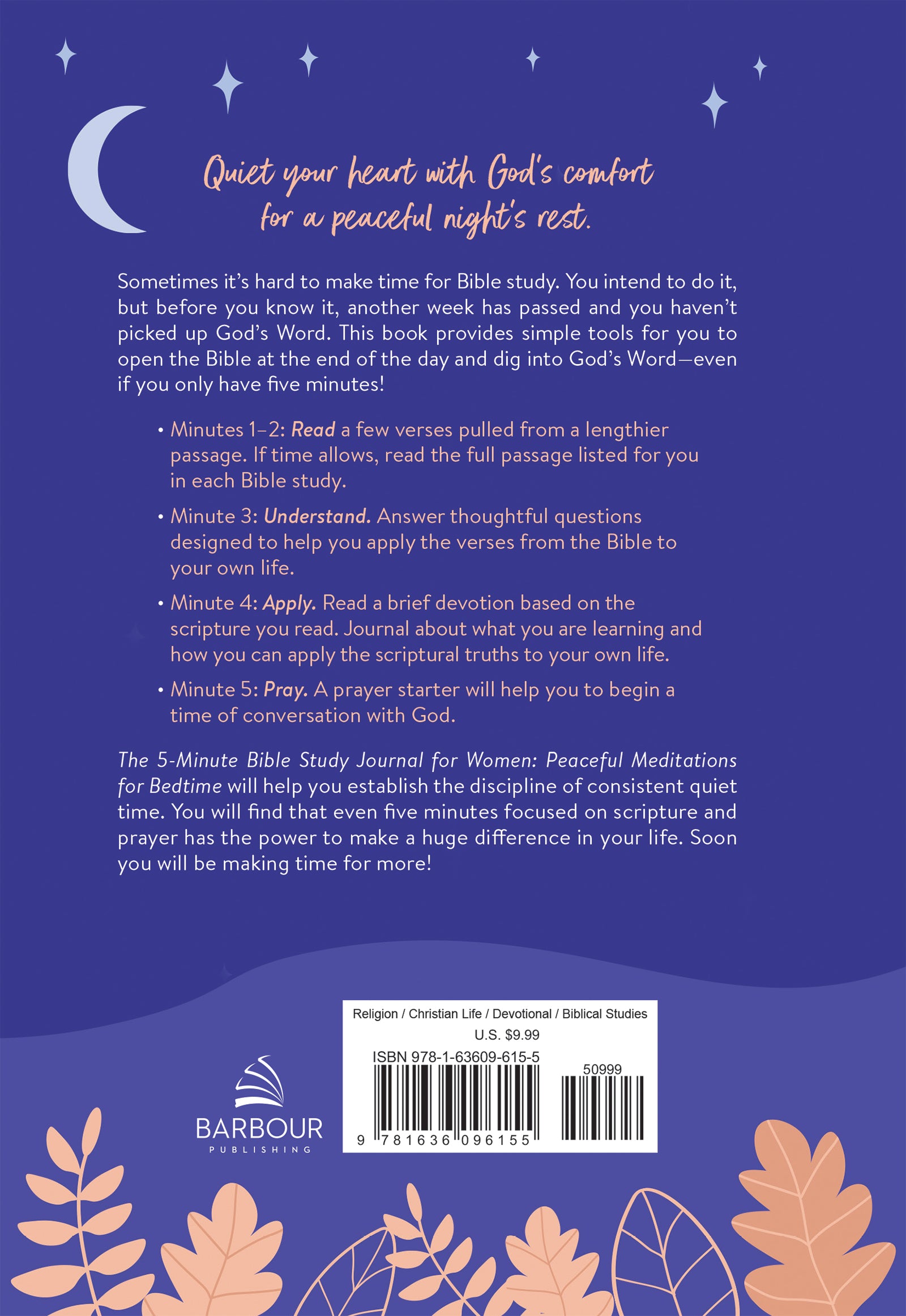 The 5-Minute Bible Study Journal For Women: Peaceful Meditations For Bedtime (5-minute Bible Study Series)