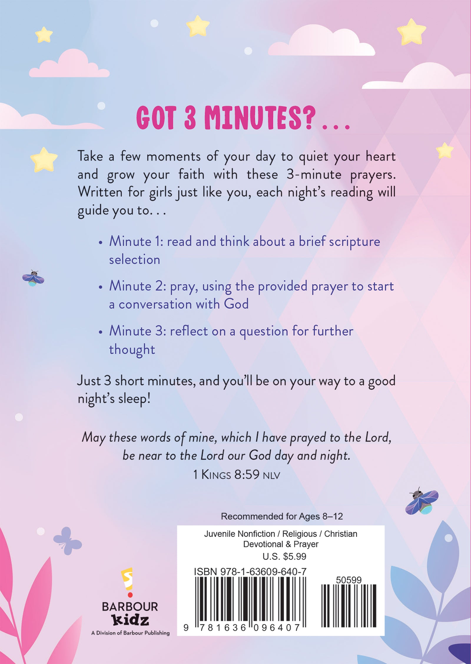 3-Minute Bedtime Prayers For Girls (3 Minute Devotions Series)