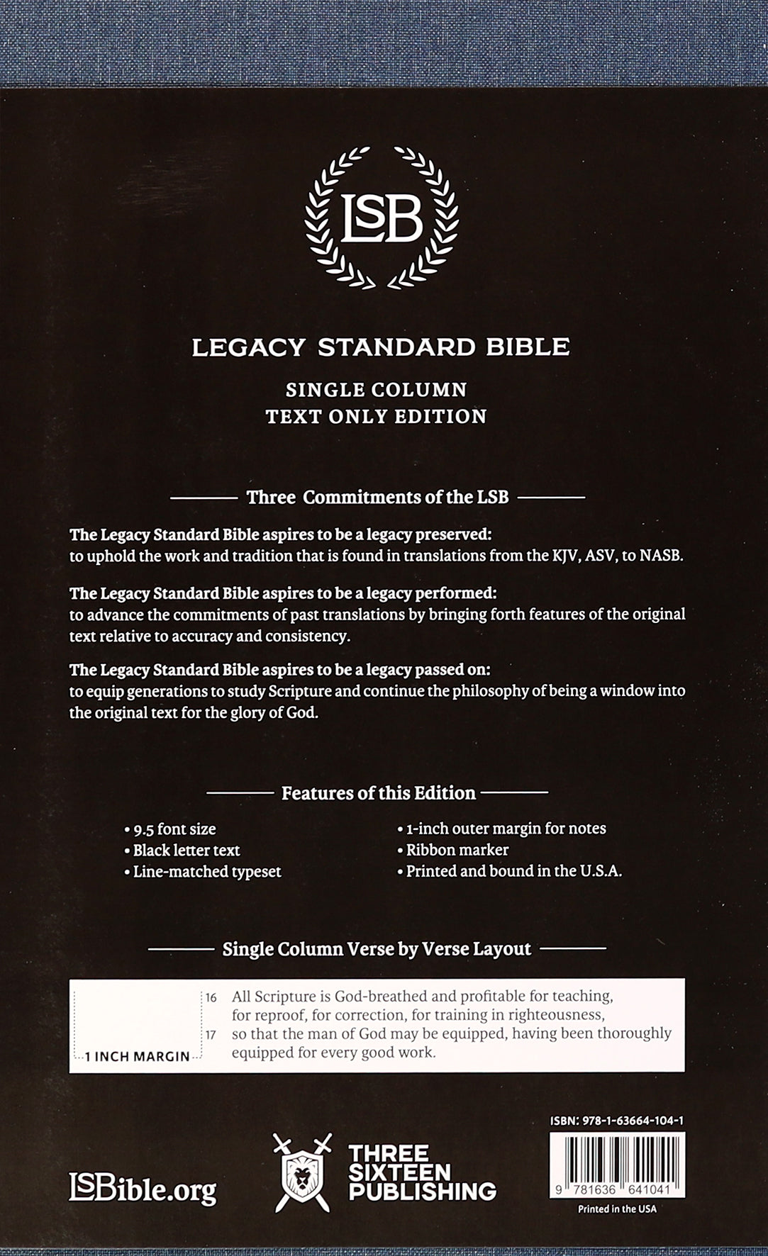 LSB Legacy Standard Bible Single Column Blue Linen (Black Letter Edition)
