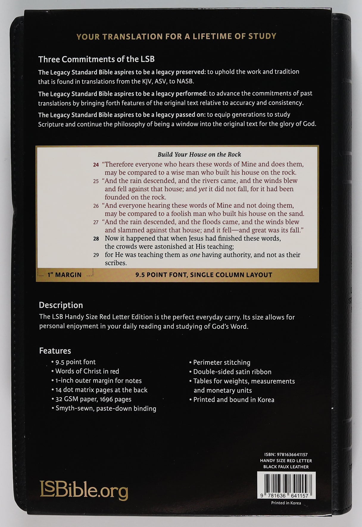 Lsb Legacy Standard Bible Handy Size Black (Red Letter Edition)
