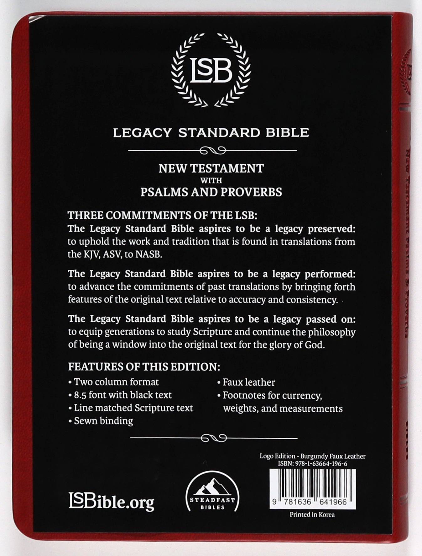 Lsb Legacy Standard Bible New Testament With Psalms and Proverbs Burgundy Logo