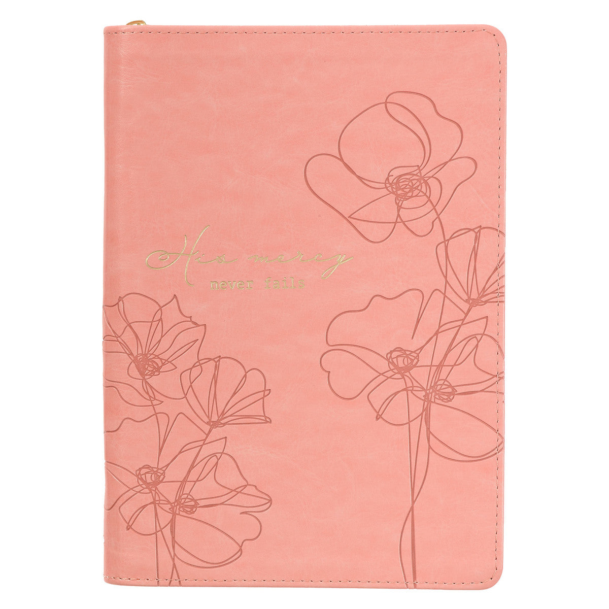 Journal Zippered: His Mercy Never Fails, Pink (Pastel Meadow Collection)