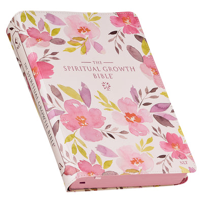 NLT Spiritual Growth Bible Indexed Pink Purple Printed Floral