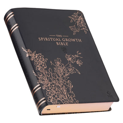 NLT Spiritual Growth Bible Indexed Black Rose Gold Debossed Floral