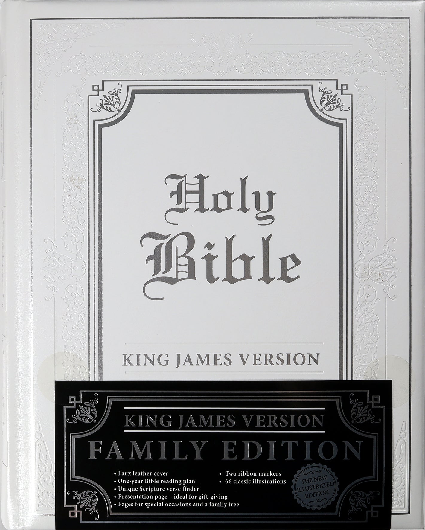 KJV Holy Bible Classically Illustrated Heirloom Family Bible White/Silver