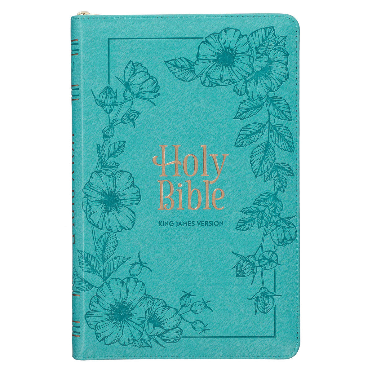 KJV Deluxe Gift Bible Zipper Closure Thumb Index Teal Floral (Red Letter Edition)