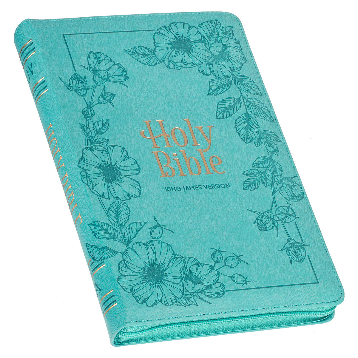 KJV Deluxe Gift Bible Zipper Closure Thumb Index Teal Floral (Red Letter Edition)