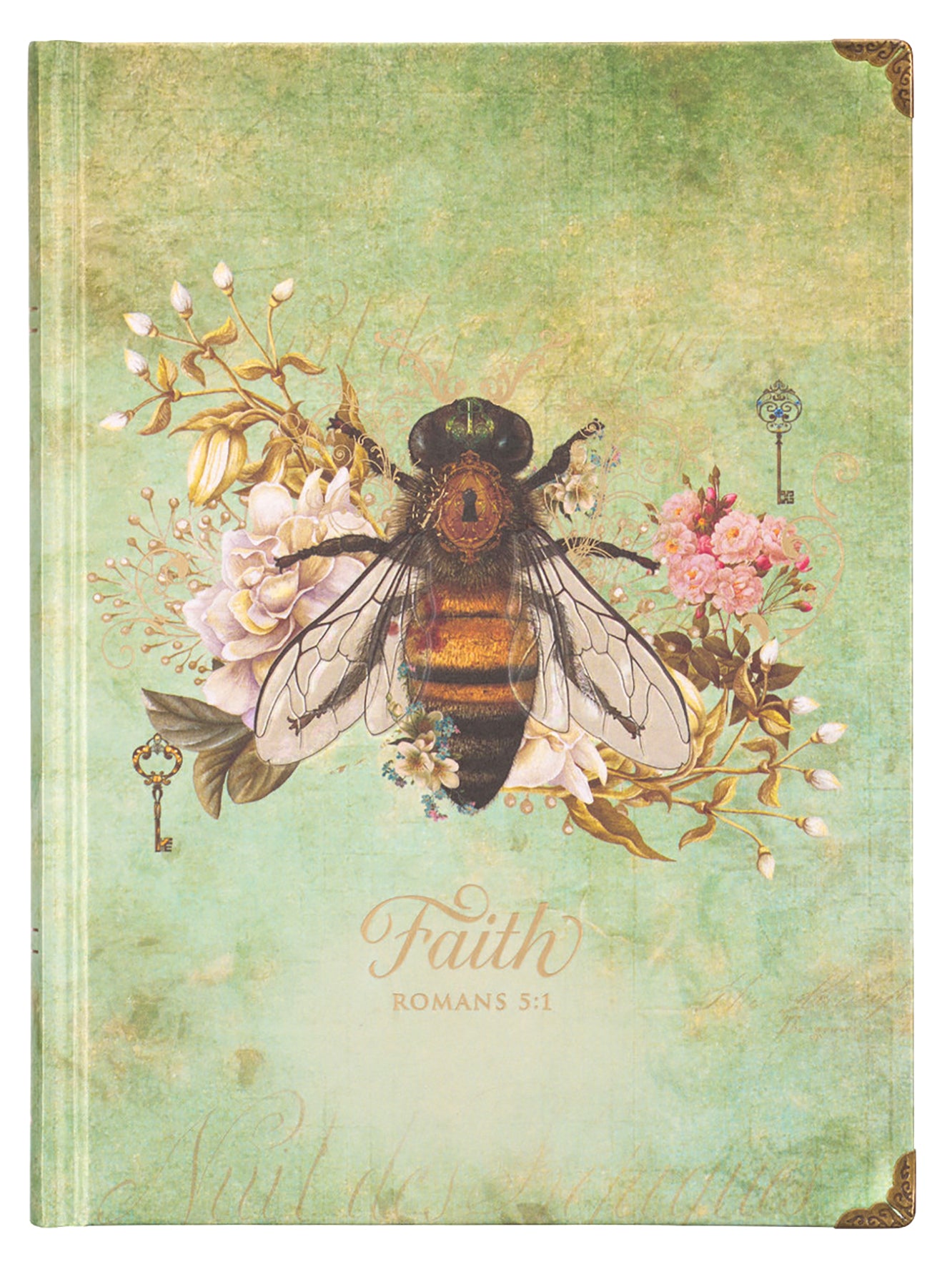 Journal: Faith Green Bee With Metal Corners (Romans 5:1) (Secret Garden Series)