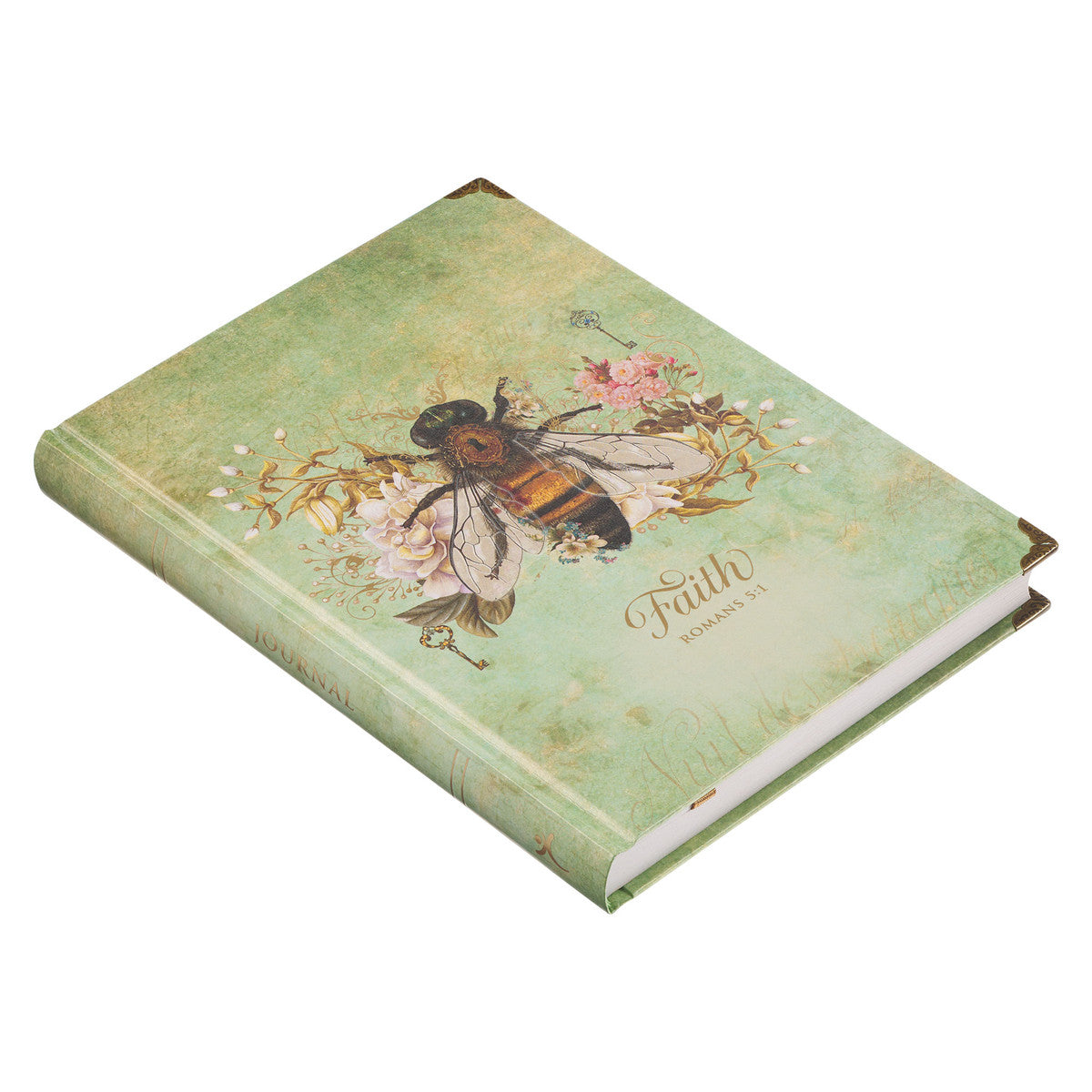 Journal: Faith Green Bee With Metal Corners (Romans 5:1) (Secret Garden Series)