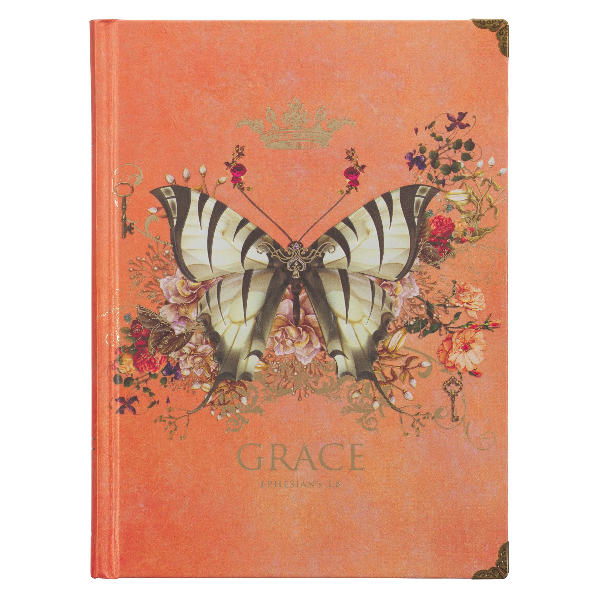Journal: Grace Orange Butterfly With Metal Corners (Eph 2:8) (Secret Garden Series)