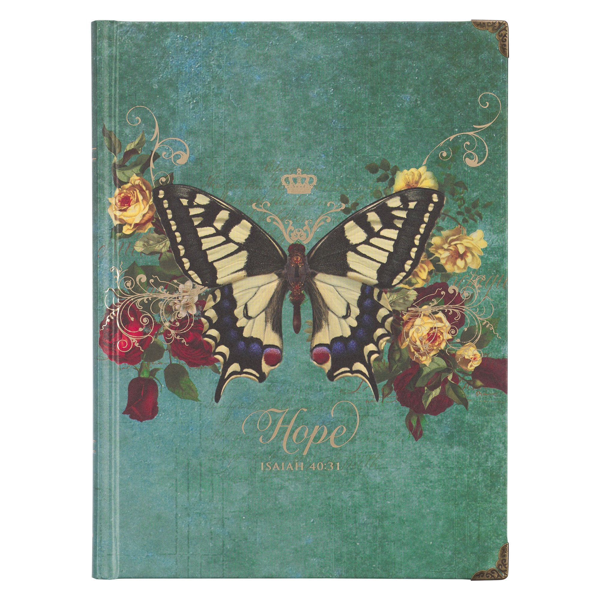 Journal: Hope Teal Butterfly With Metal Corners (Isaiah 40:31) (Secret Garden Series)