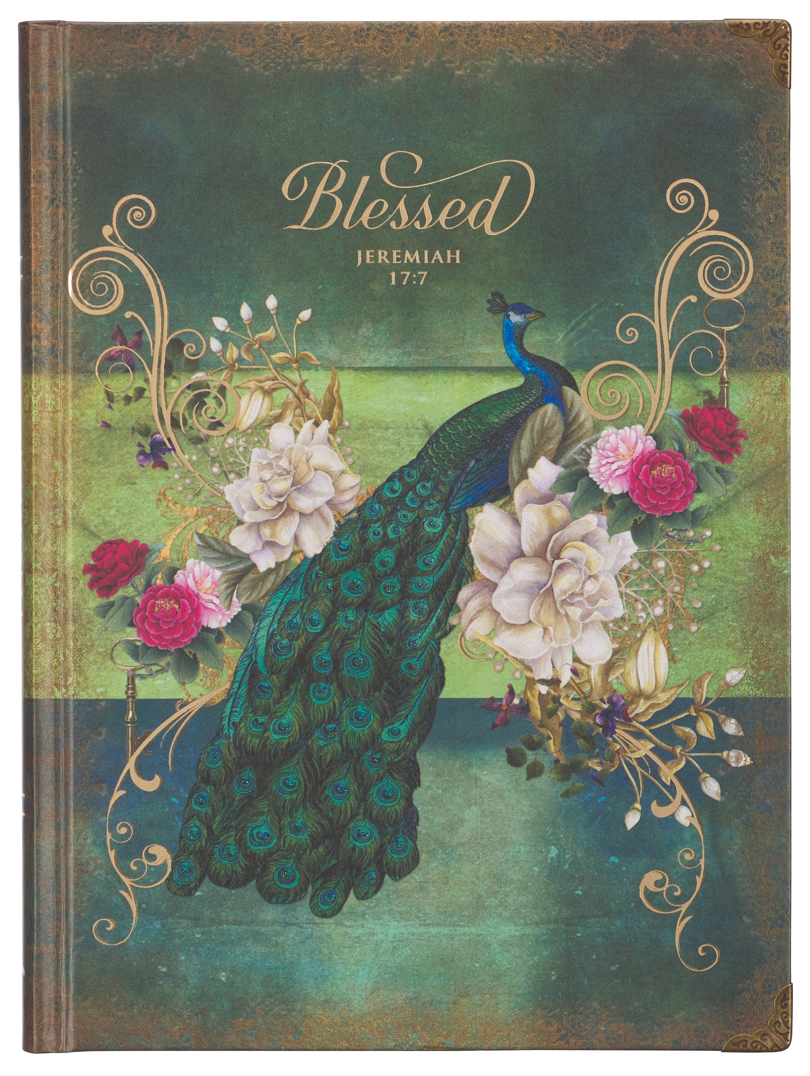 Journal: Blessed Blue Peacock With Metal Corners (Jer 17:7) (Secret Garden Series)