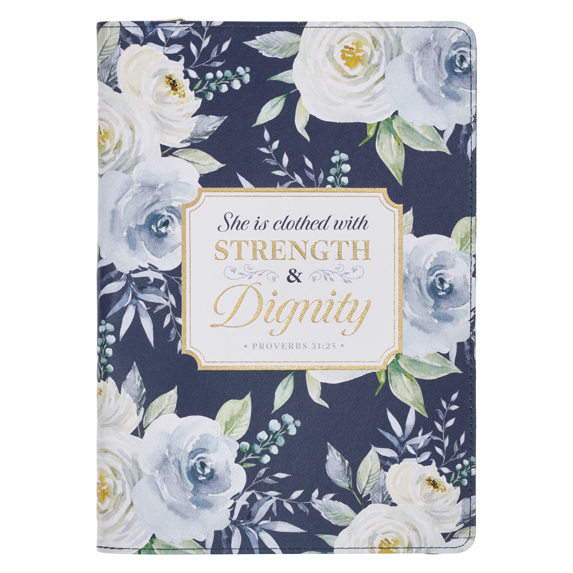 Journal with Zipper: Strength & Dignity, Prov. 31:25, Indigo Rose