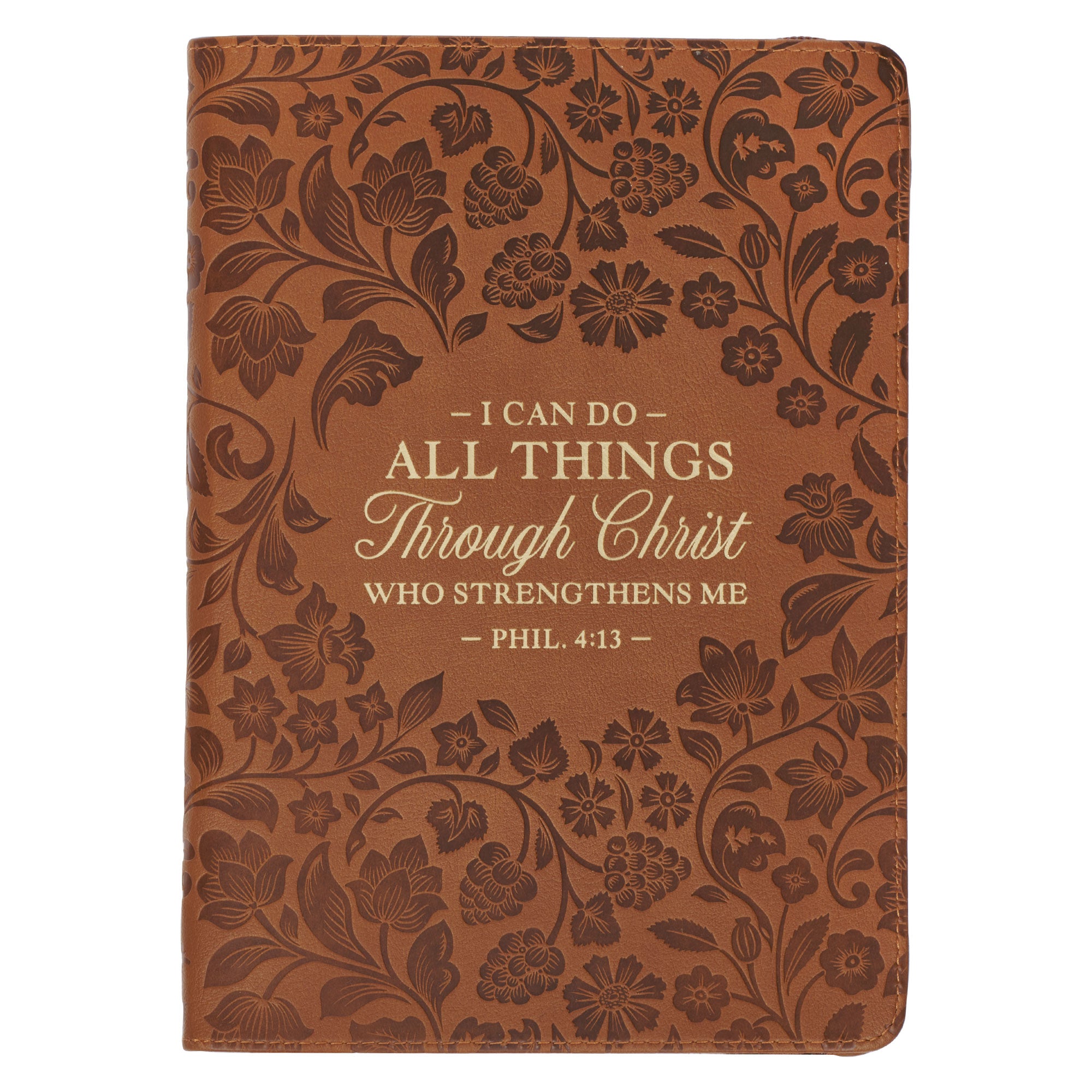 Journal with Zipper: All Things, Phil. 4:13, Trust Honey-brown Floral