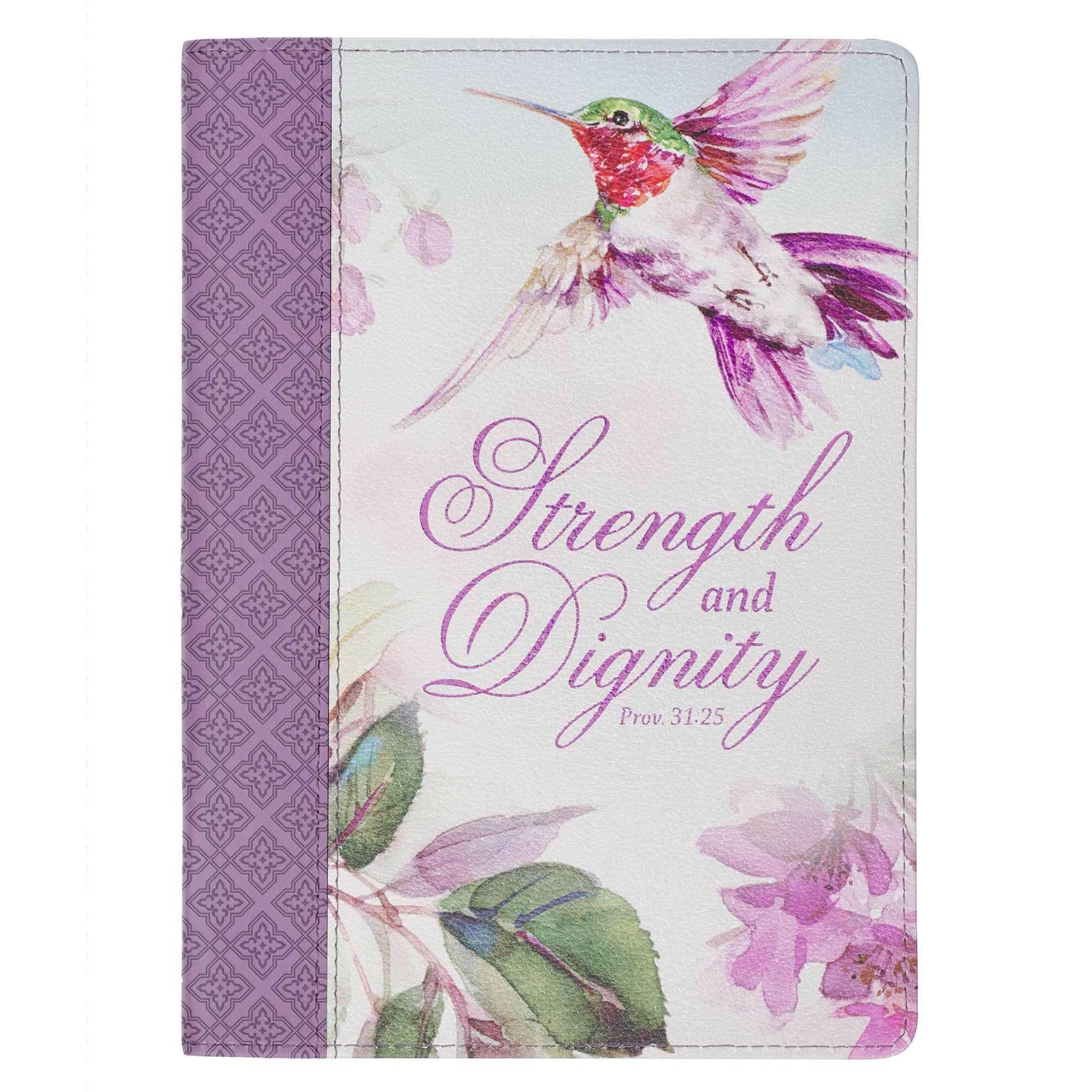 Journal with Zipper: Strength and Diginity, Prov. 31:25, Purple Persevere Hummingbird