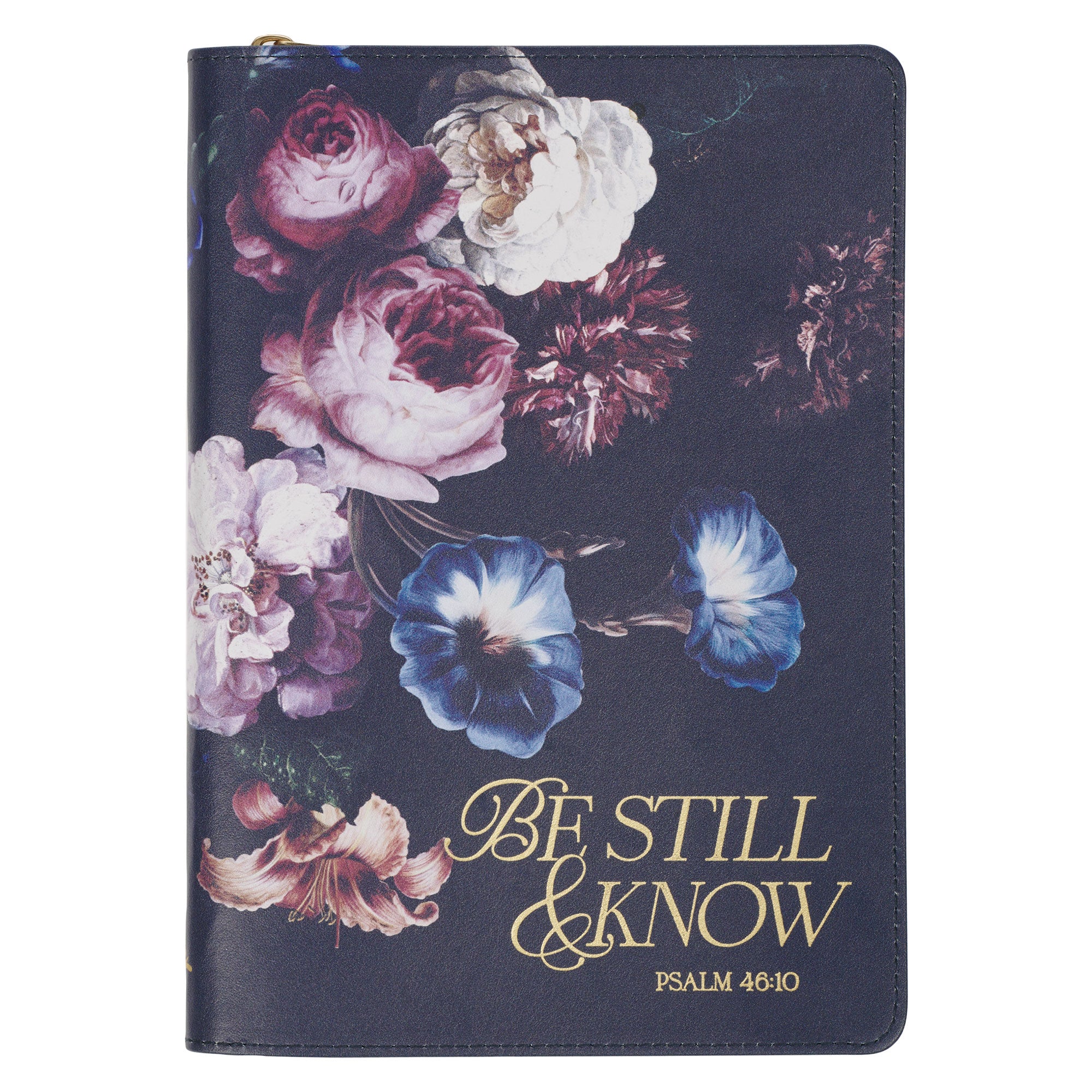 Journal with Zipper: Be Still, Ps. 46:10, Midnight Blue Floral