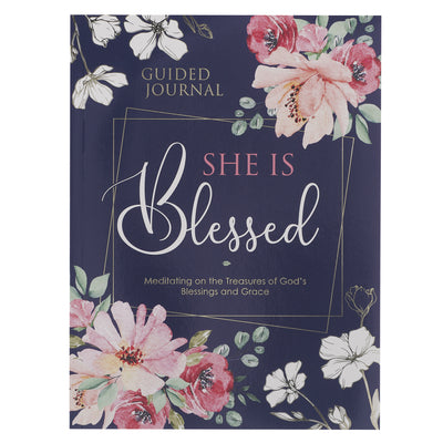 Prompted Journal: She is Blessed, Navy/Pink Floral
