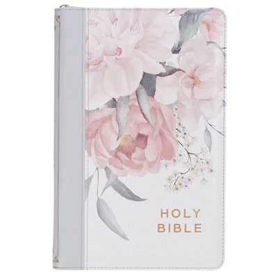 KJV Deluxe Gift Bible Zipper Closure, Thumb Index, White Floral (Red Letter Edition)