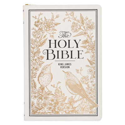 KJV Thinline Large Print Bible with Zipper, White/Gold
