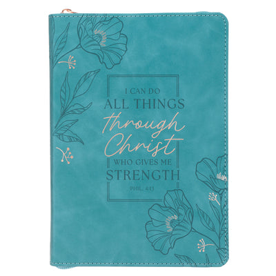 Journal:  Zippered: Teal All Things Through Christ Phil. 4:13