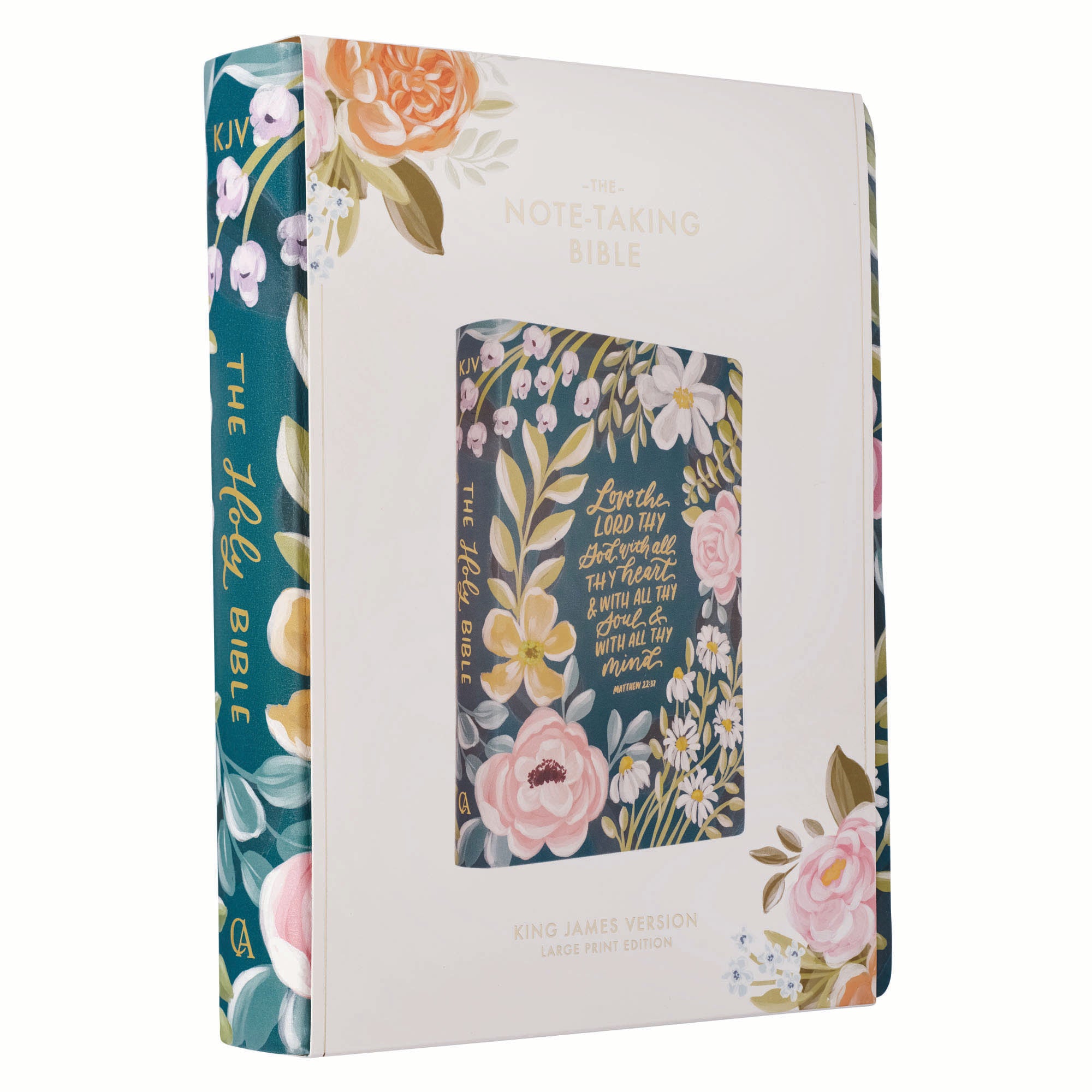 KJV Note-Taking Bible, Large Print, Teal Floral (Black Letter Edition)