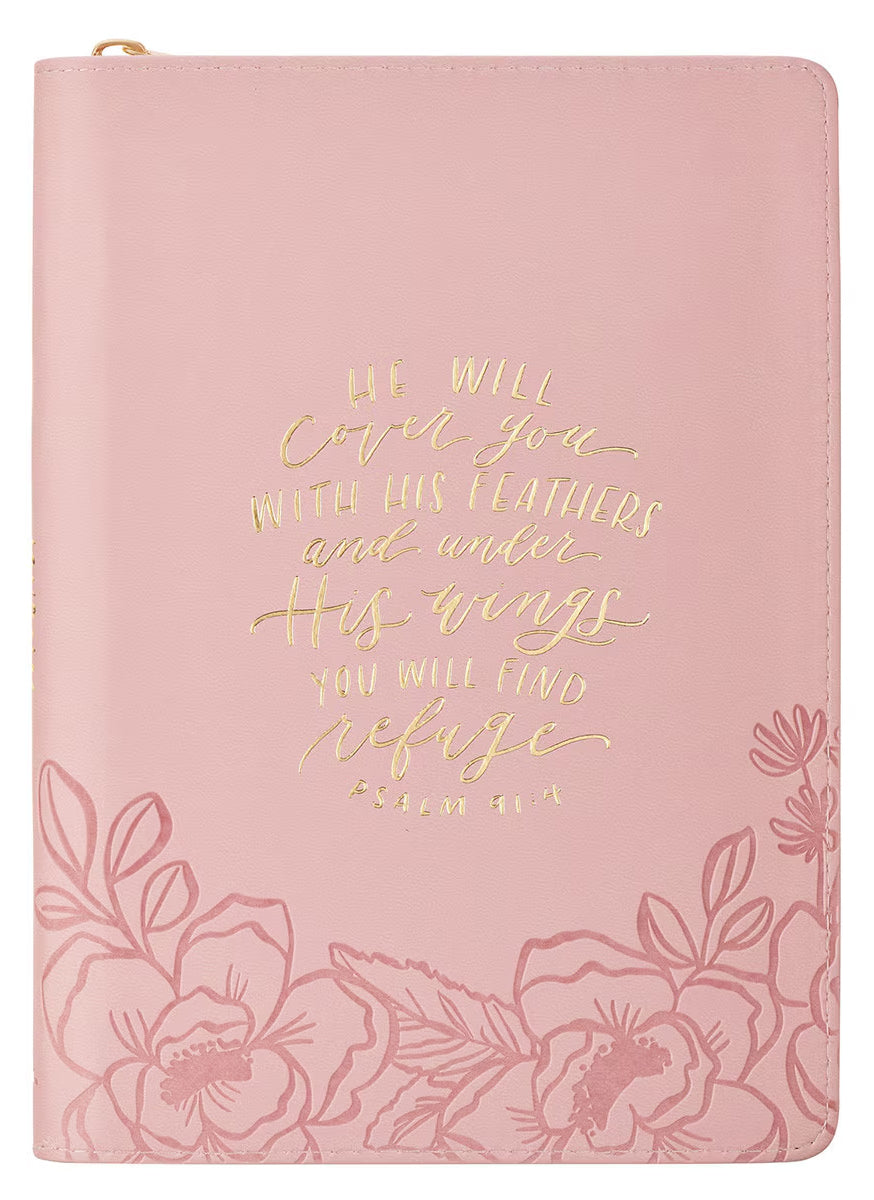 Journal Zippered: He Will Cover You (Ps. 91:4) Pink (Amelia Collection)
