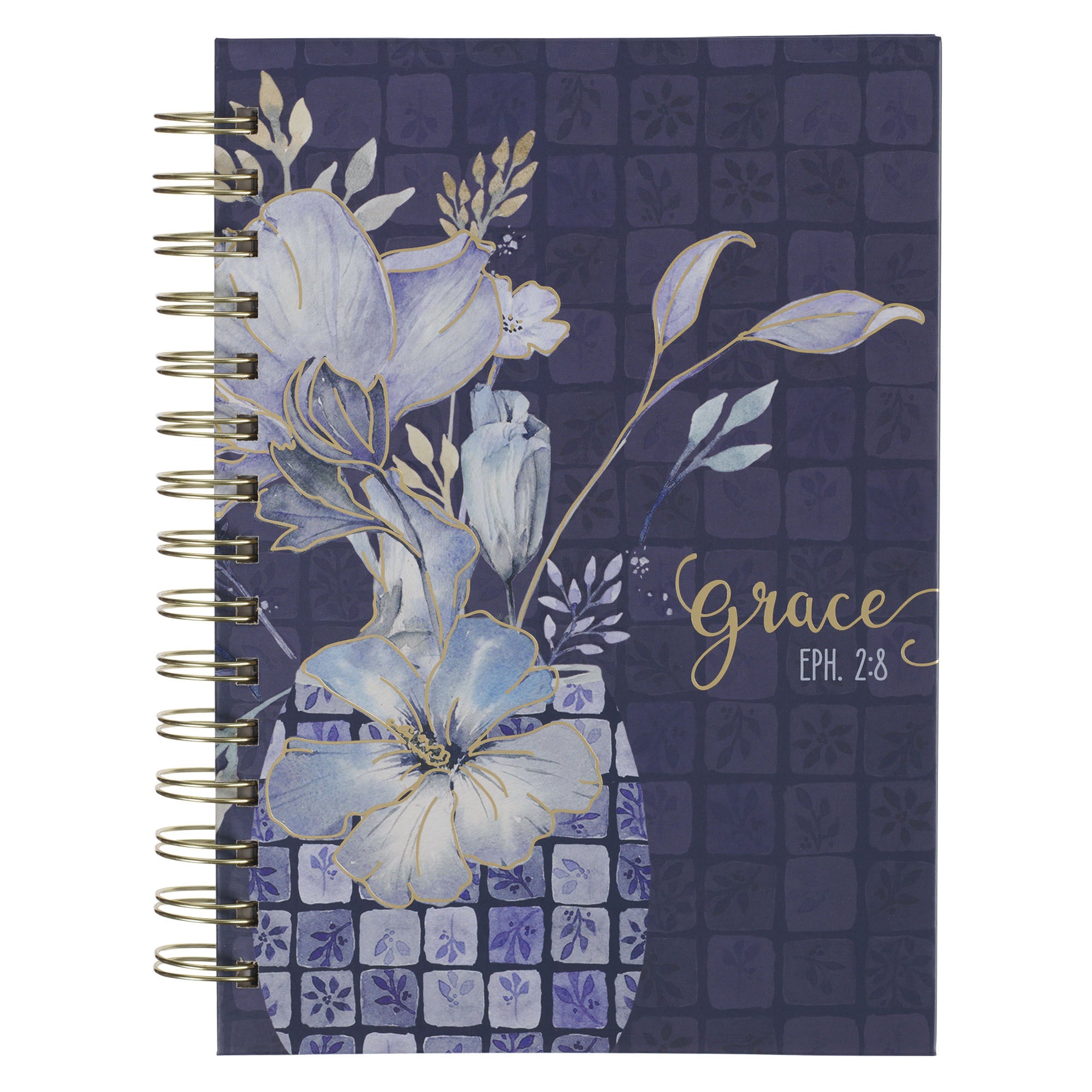 Journal: Grace (Eph. 2:8) Blue (Checkered Floral Collection)