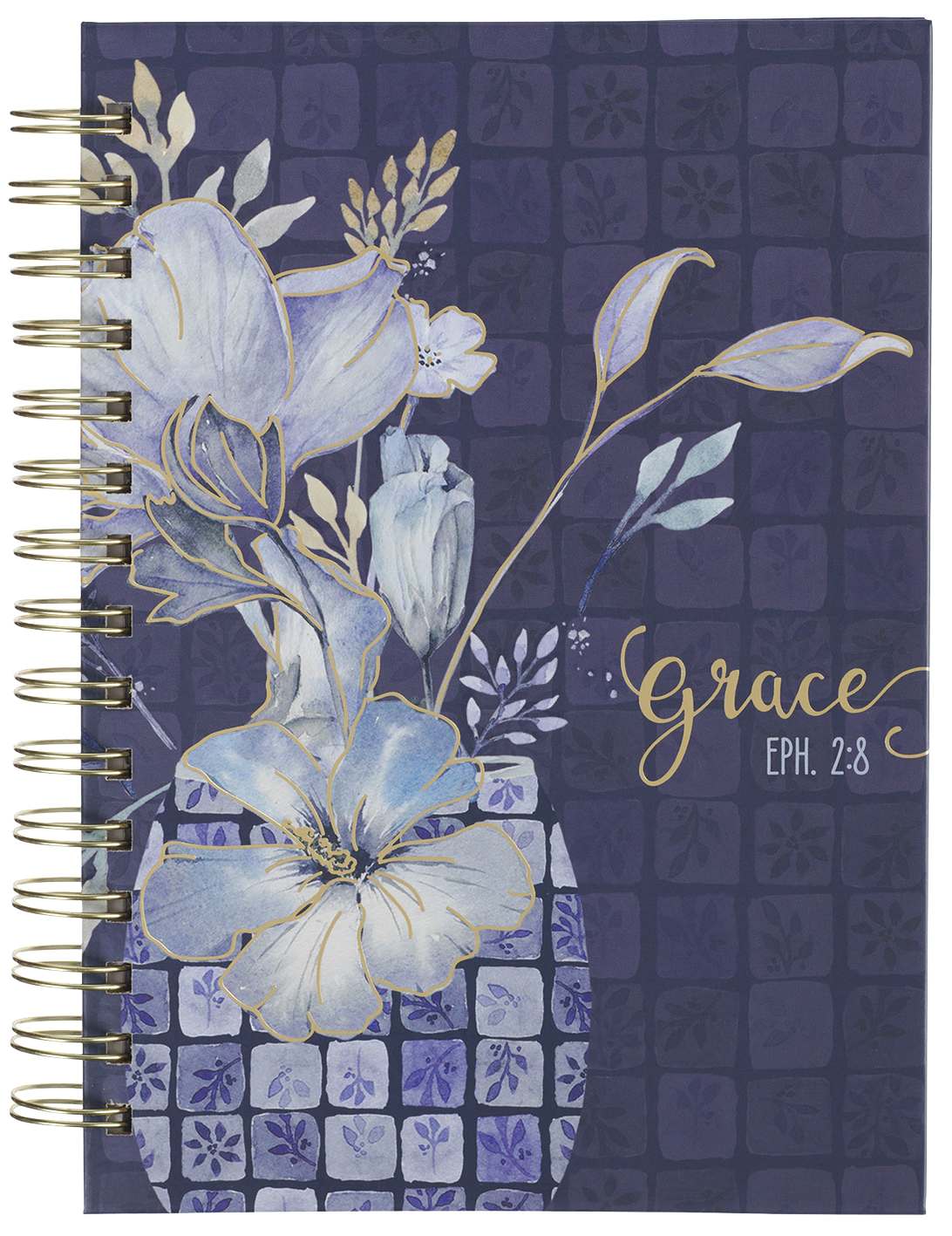 Journal: Grace (Eph. 2:8) Blue (Checkered Floral Collection)