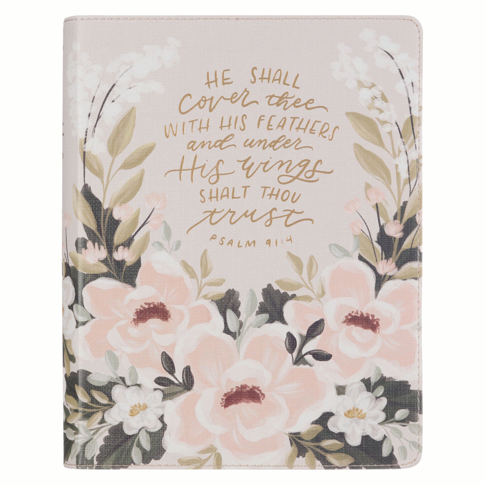 KJV Note-taking Bible He Is Our Peace, Cream Floral Printed Ps. 91:4