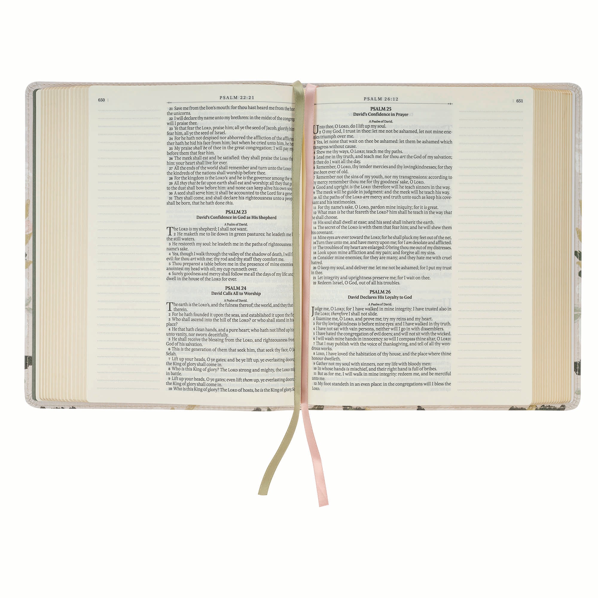 KJV Note-taking Bible He Is Our Peace, Cream Floral Printed Ps. 91:4